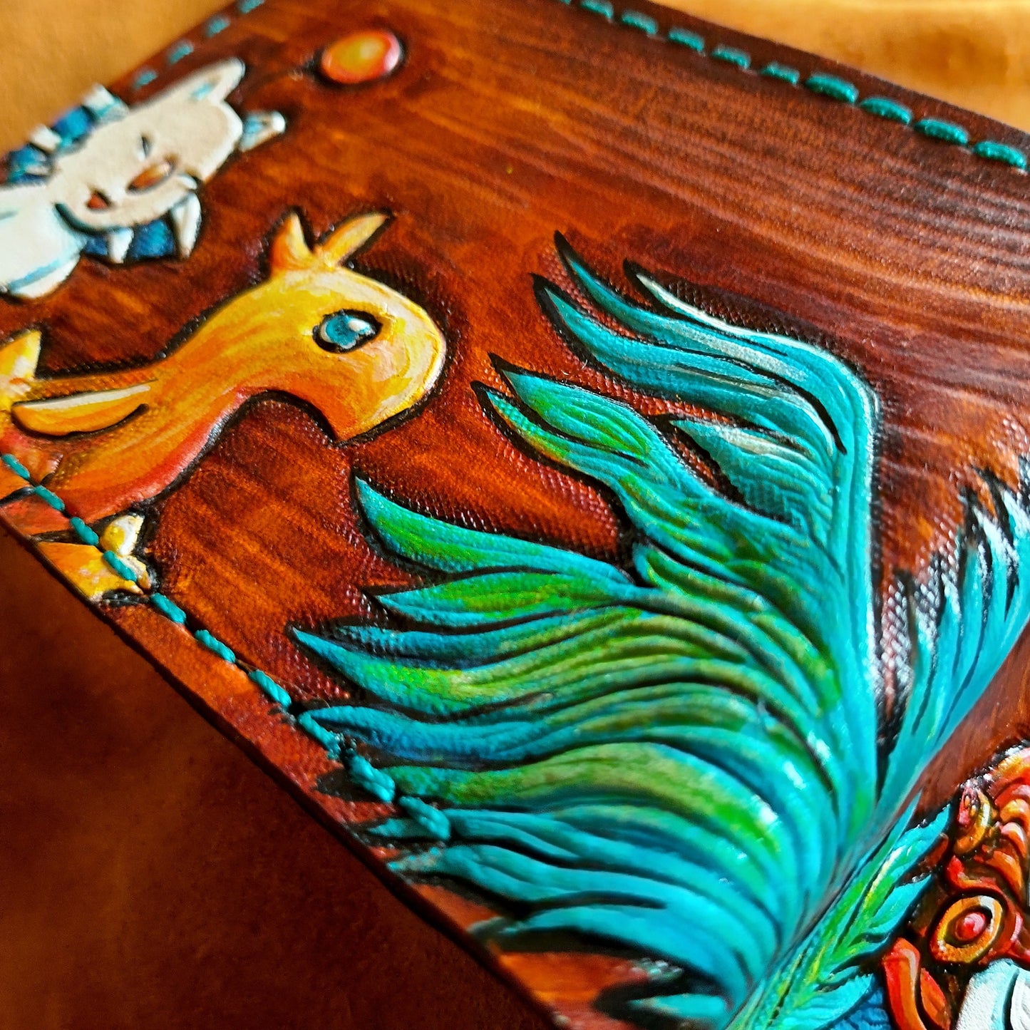 Chocobo and baby, Mog and moogle messenger - meadow green - Handcrafted Final Fantasy 14 inspired Wallet -