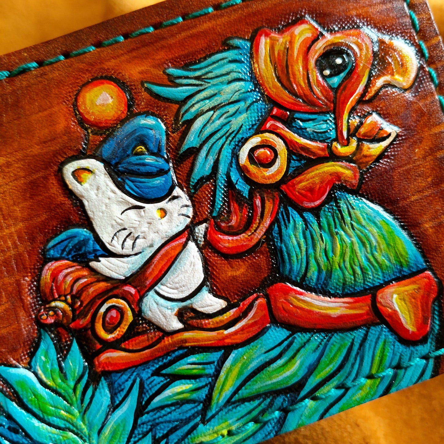 Chocobo and baby, Mog and moogle messenger - meadow green - Handcrafted Final Fantasy 14 inspired Wallet -