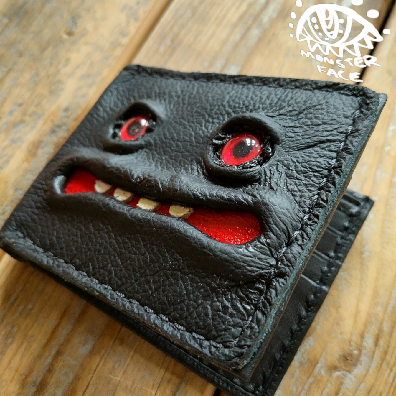 Enderman eyes - Mimic Shmuggle face - Necromonicon - Red eyes - Leather wallet.