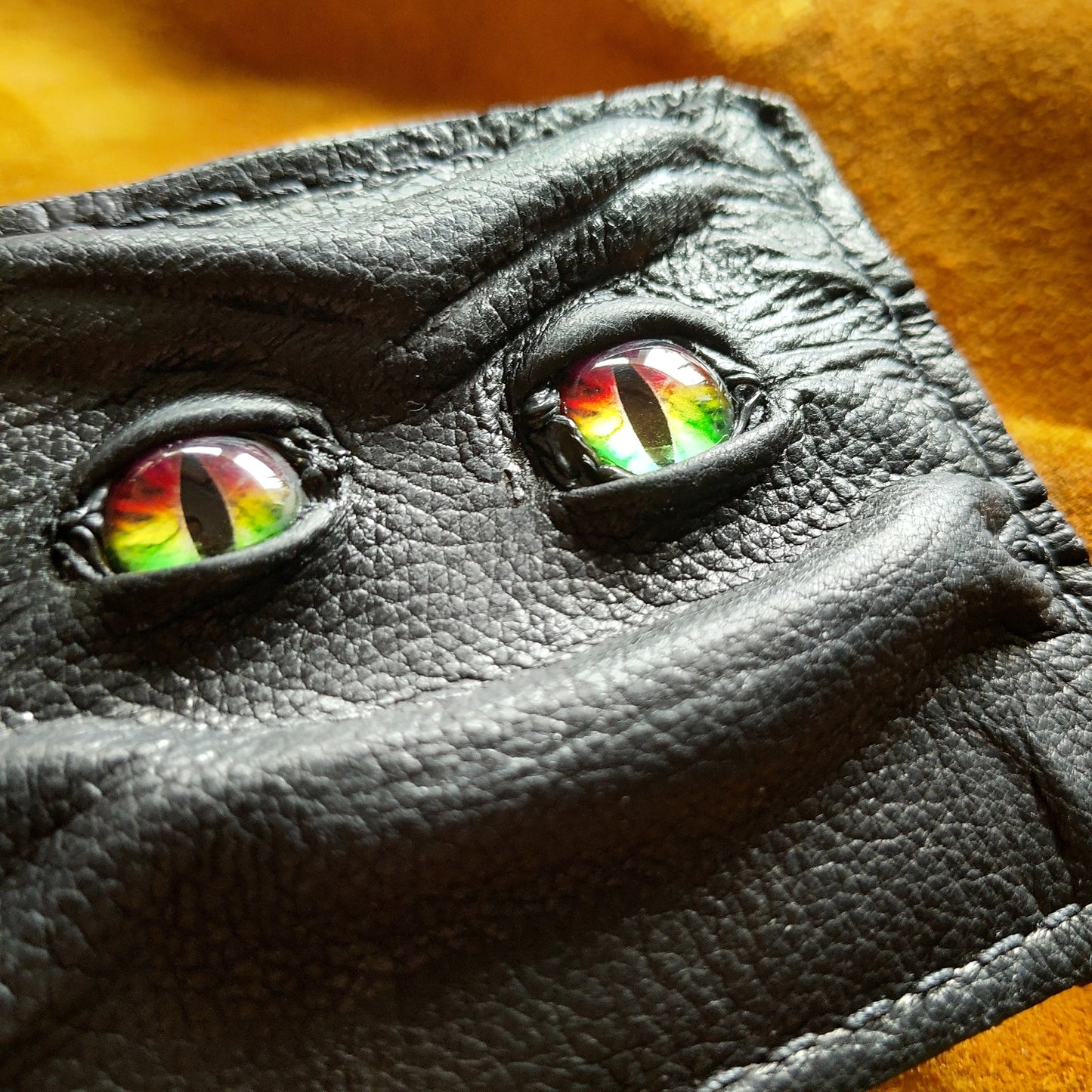 Enderman eyes - Smoother skin Rainbow Eye Shmuggle face - Necromonicon - demon eyes - Leather wallet.
