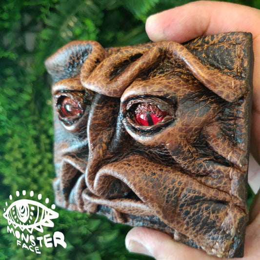 Blinking eye action - monster face - Leather wallet - Necromonicon - demon eyes -