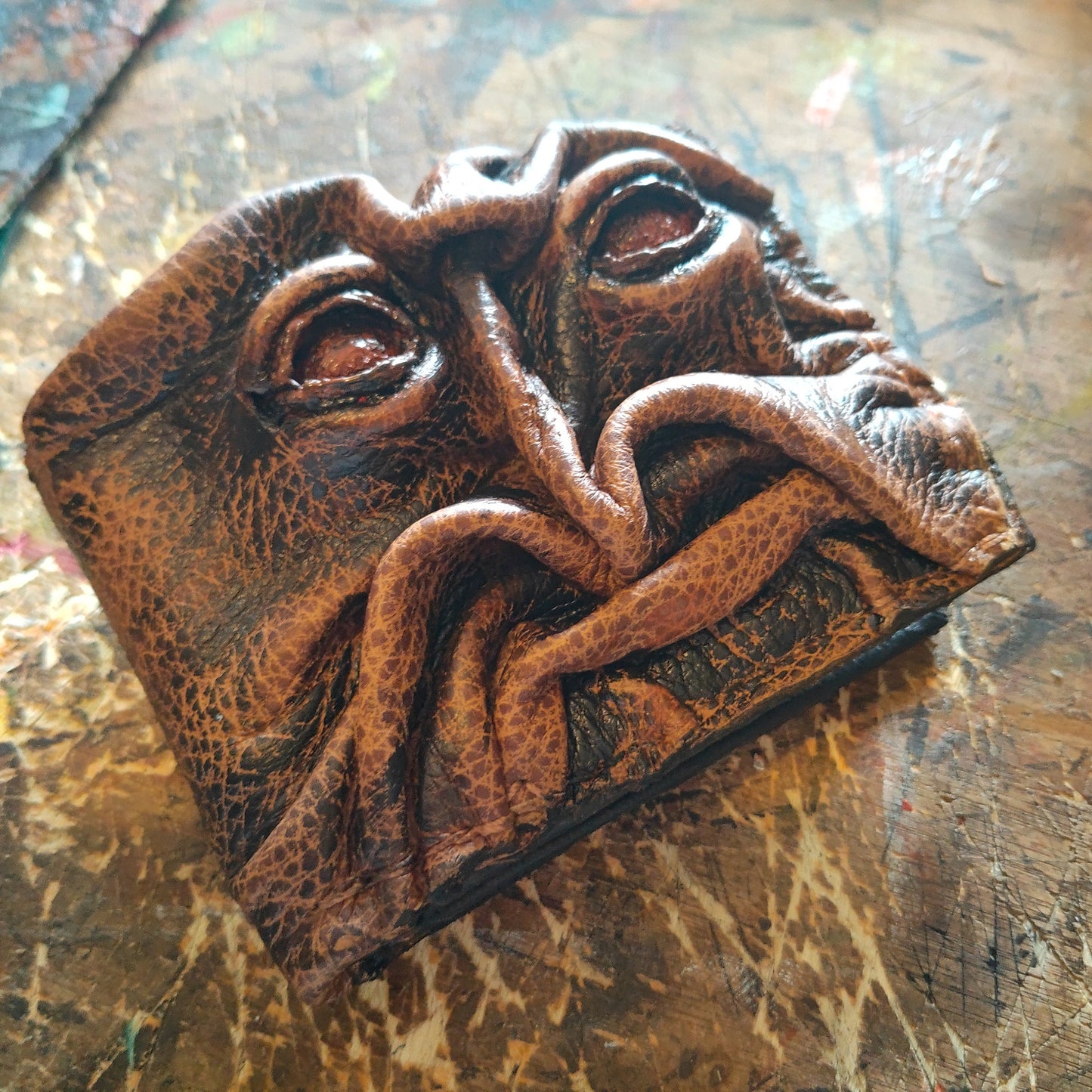 Blinking eye action - monster face - Leather wallet - Necromonicon - demon eyes -