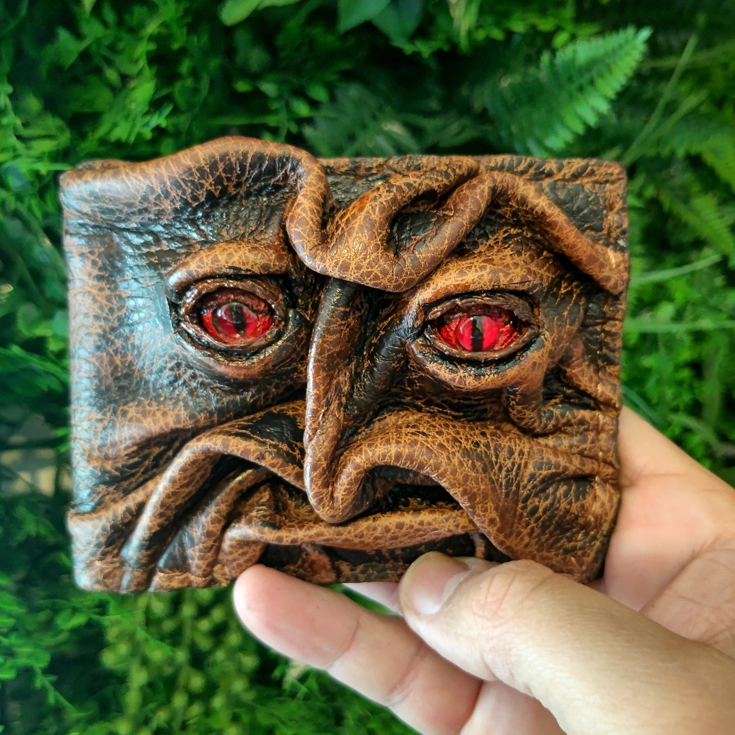 Blinking eye action - monster face - Leather wallet - Necromonicon - demon eyes -