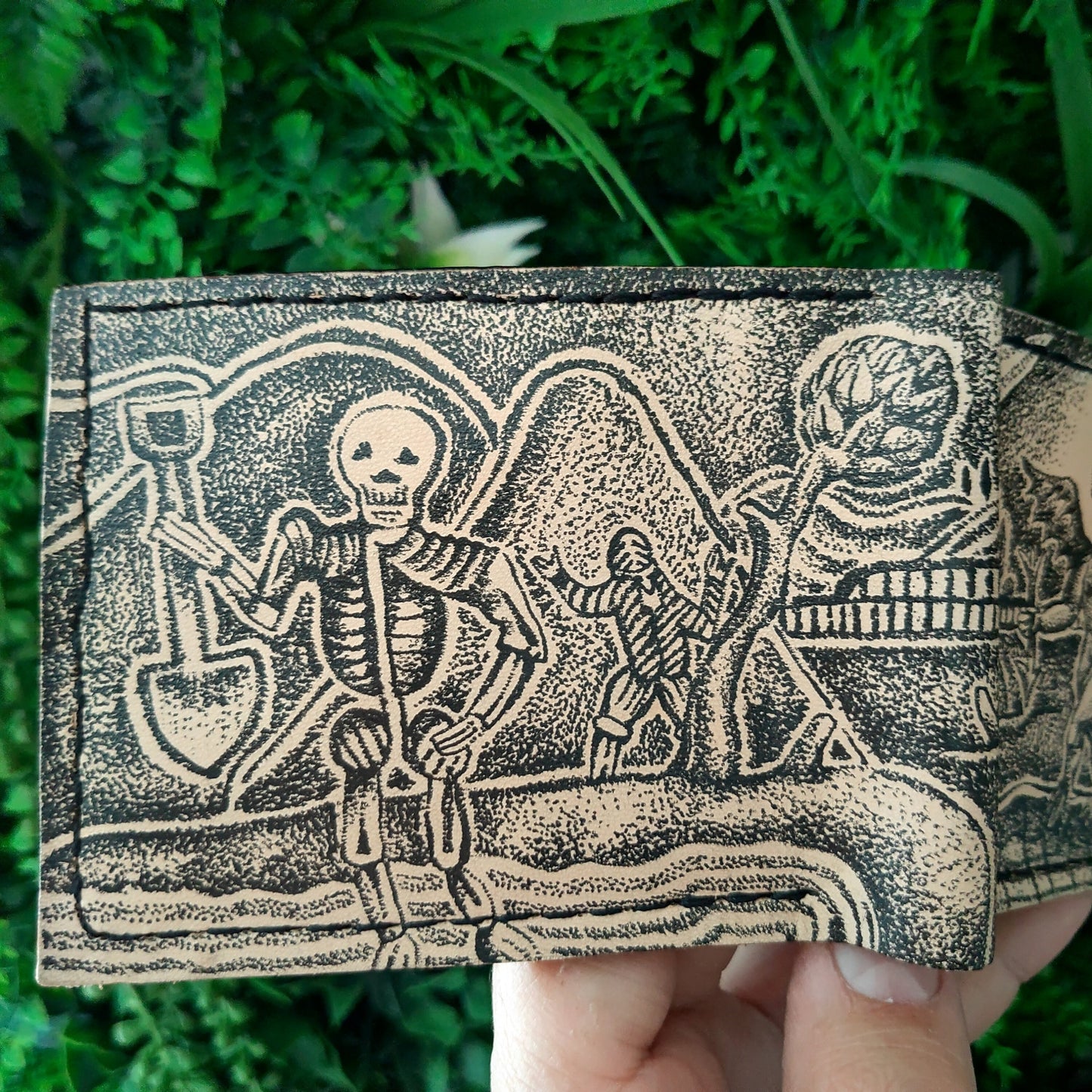 Halloween Devil and Skeleton - leather wallet- medieval - Leather Bifold Wallet - Handcrafted
