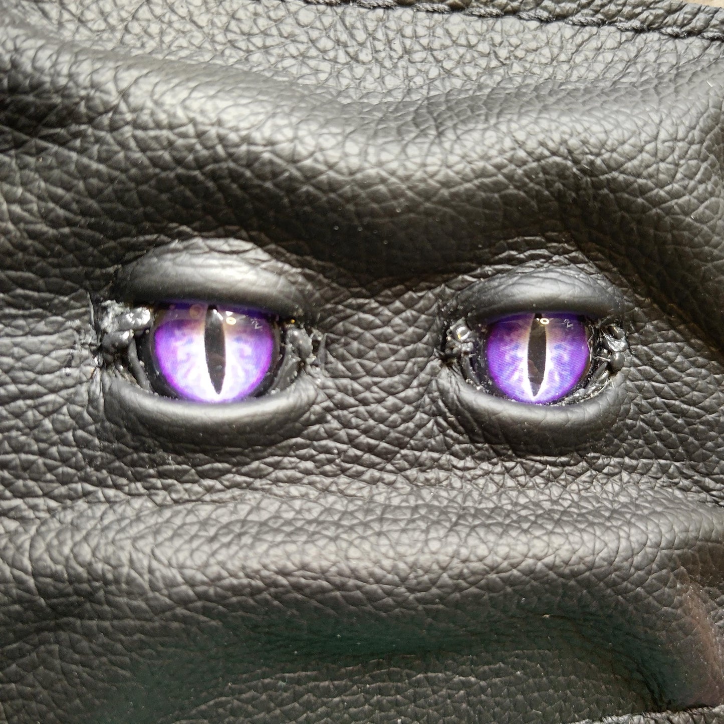 Purple eyes Grumpy Schmuggle face leather wallet - Necromonicon - demon eyes - Leather wallet.