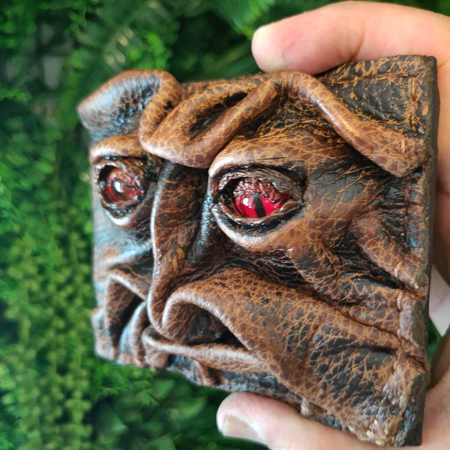 Blinking eye action - monster face - Leather wallet - Necromonicon - demon eyes -