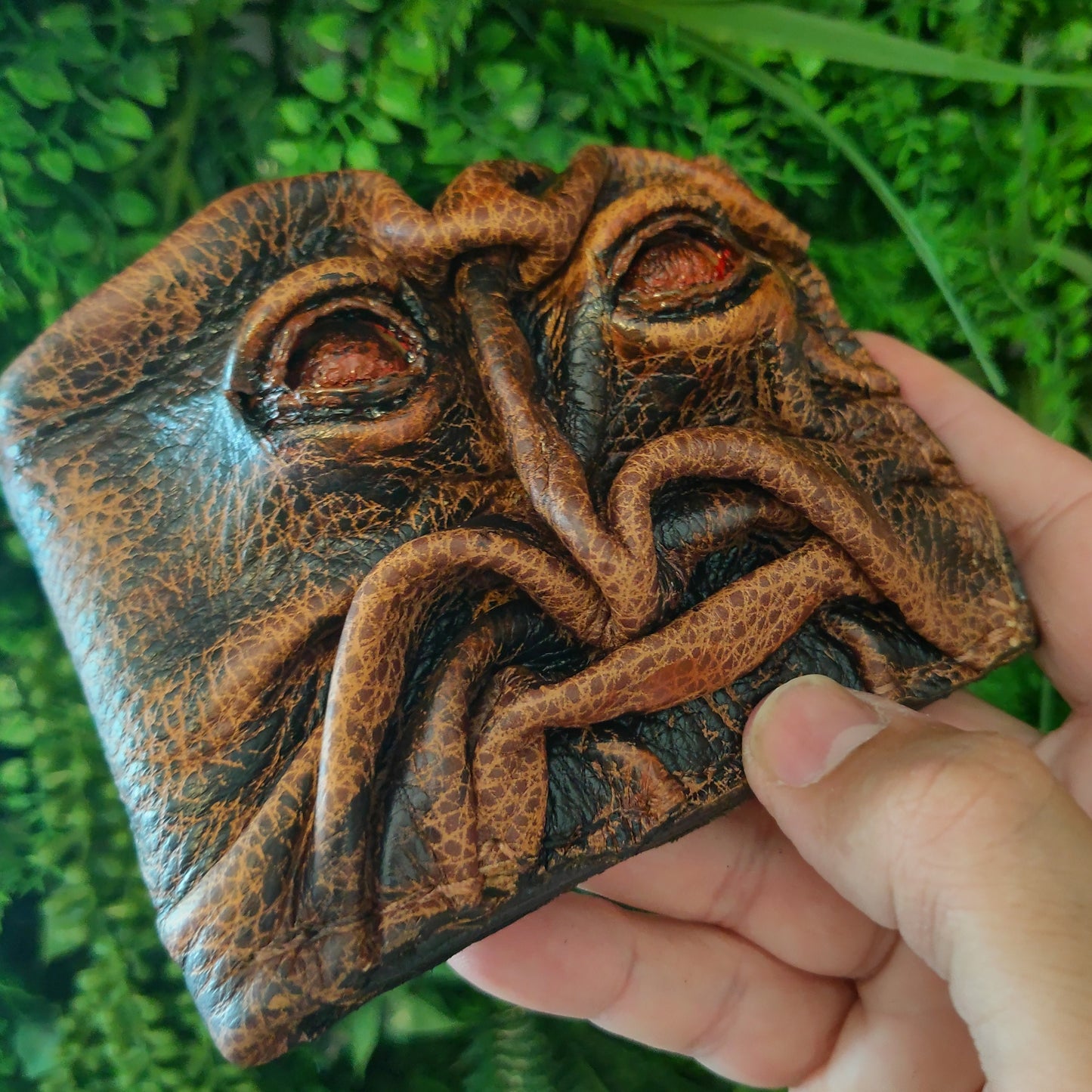 Blinking eye action - monster face - Leather wallet - Necromonicon - demon eyes -