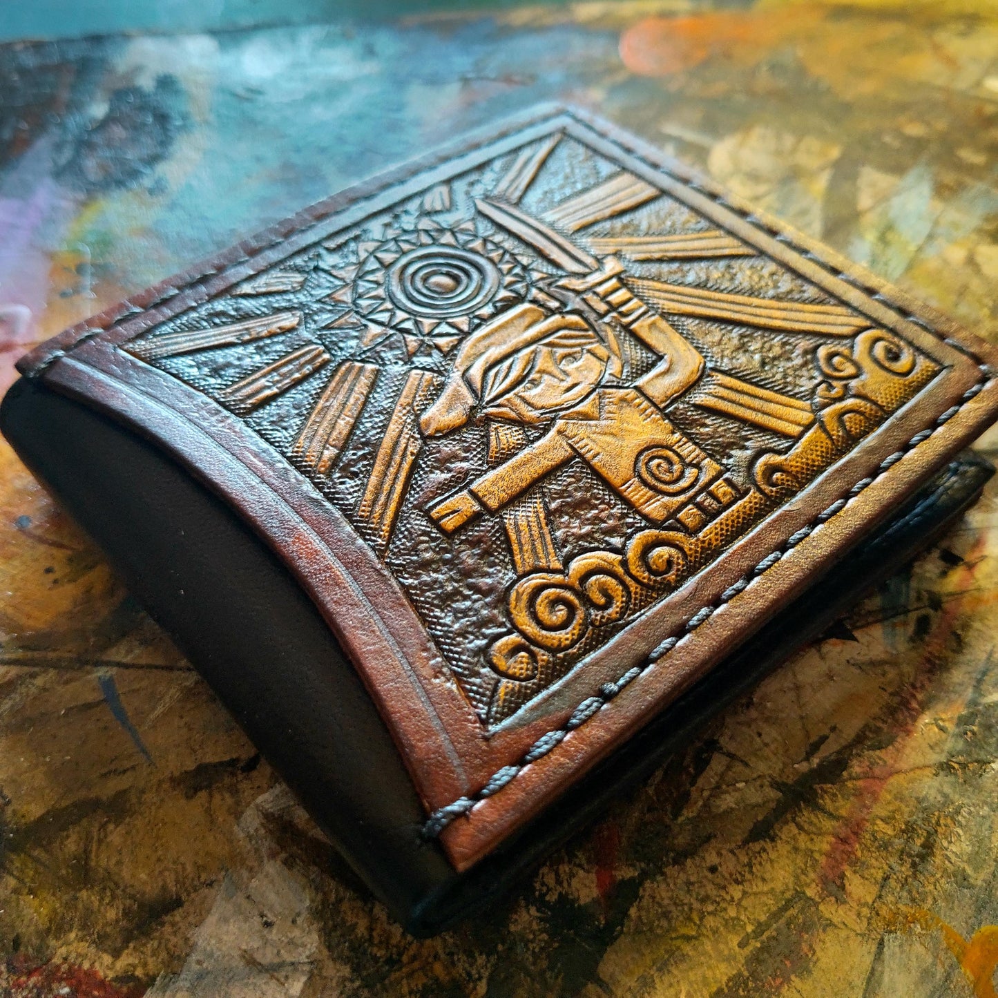 Wind Waker leather wallet- Dark Brown and ivory colour - Leather Bifold Wallet - Handcrafted Legend of Zelda Wallet - Link Wallet