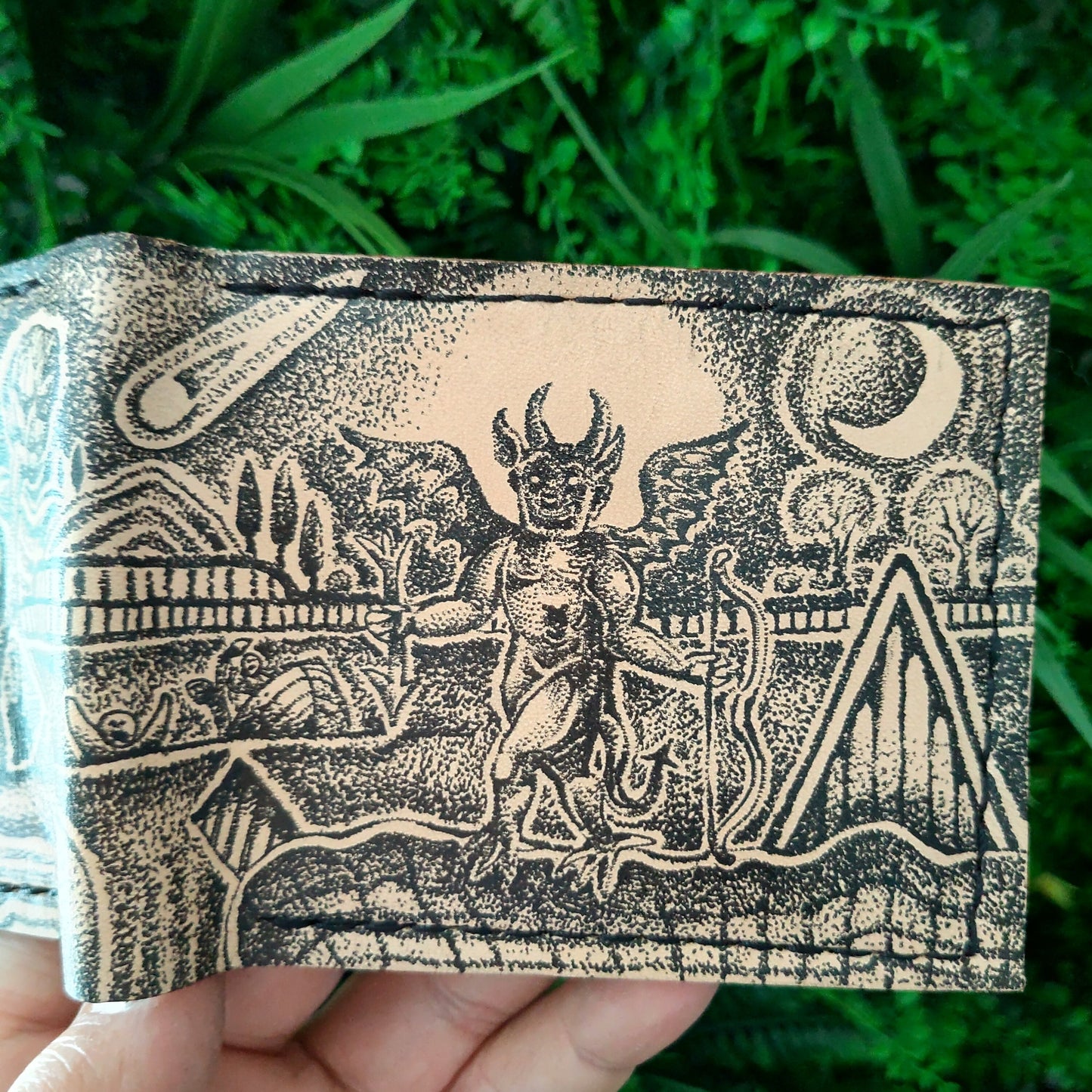 Halloween Devil and Skeleton - leather wallet- medieval - Leather Bifold Wallet - Handcrafted