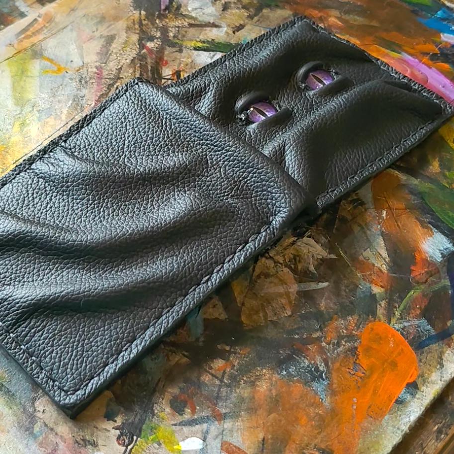 Purple eyes Grumpy Schmuggle face leather wallet - Necromonicon - demon eyes - Leather wallet.
