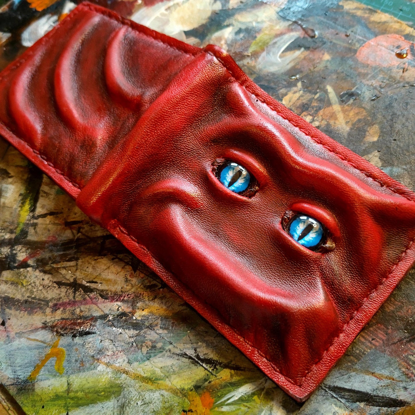 Enderman eyes - Red brown version - Shmuggle face - Necromonicon - demon eyes - Leather wallet.