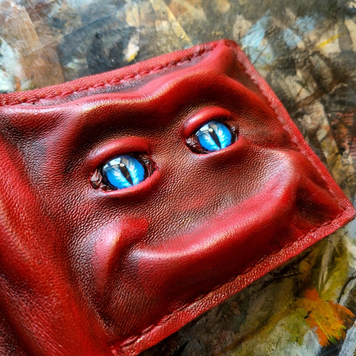 Enderman eyes - Red brown version - Shmuggle face - Necromonicon - demon eyes - Leather wallet.