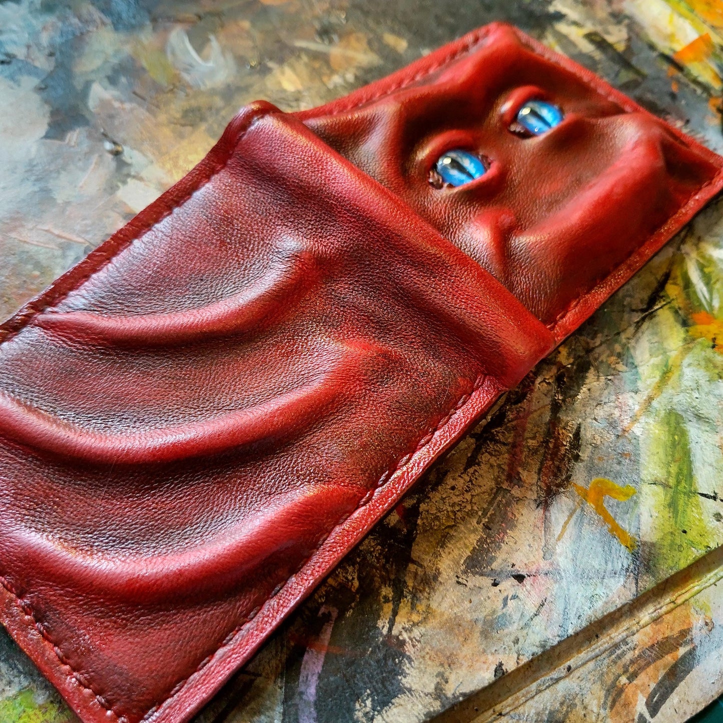 Enderman eyes - Red brown version - Shmuggle face - Necromonicon - demon eyes - Leather wallet.