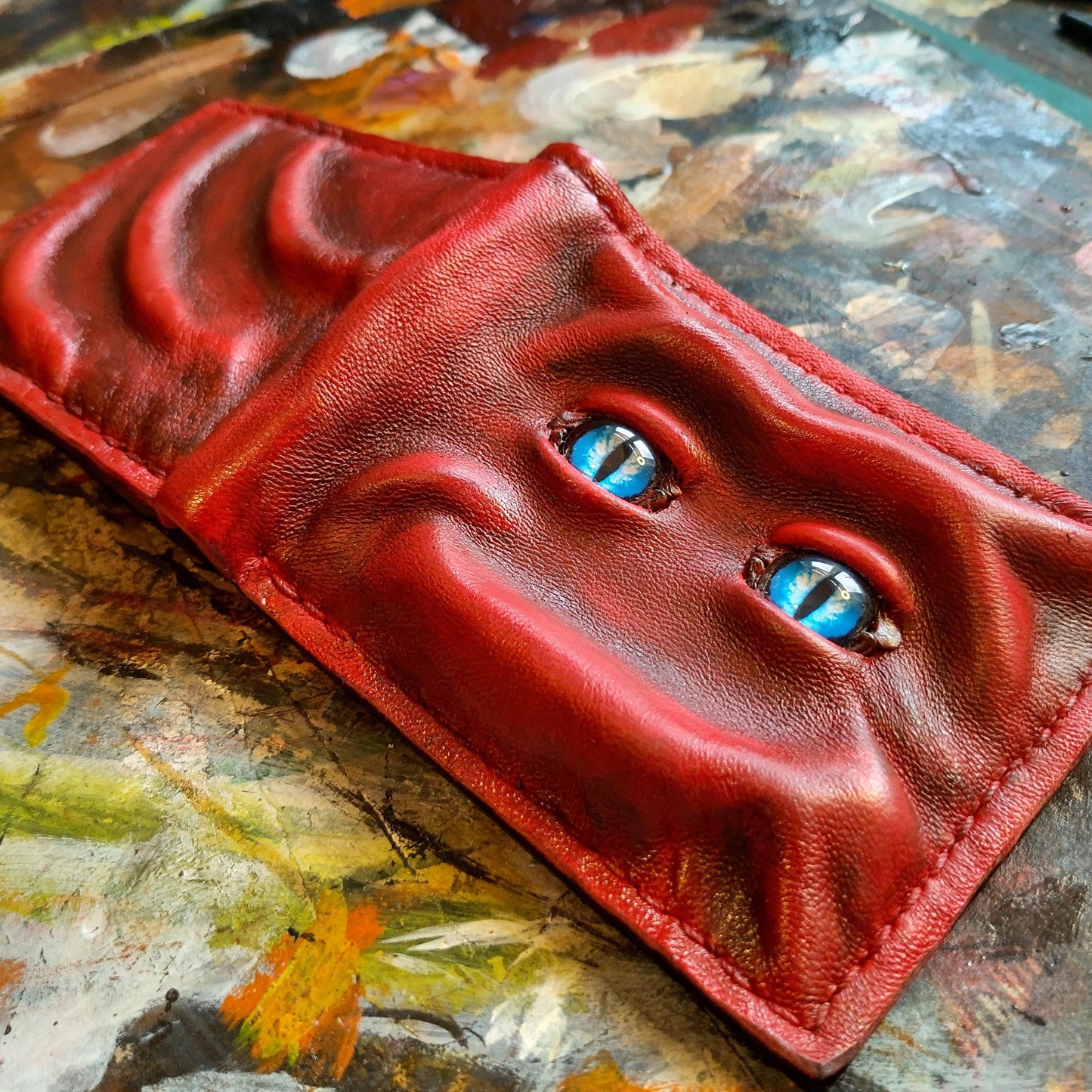 Enderman eyes - Red brown version - Shmuggle face - Necromonicon - demon eyes - Leather wallet.