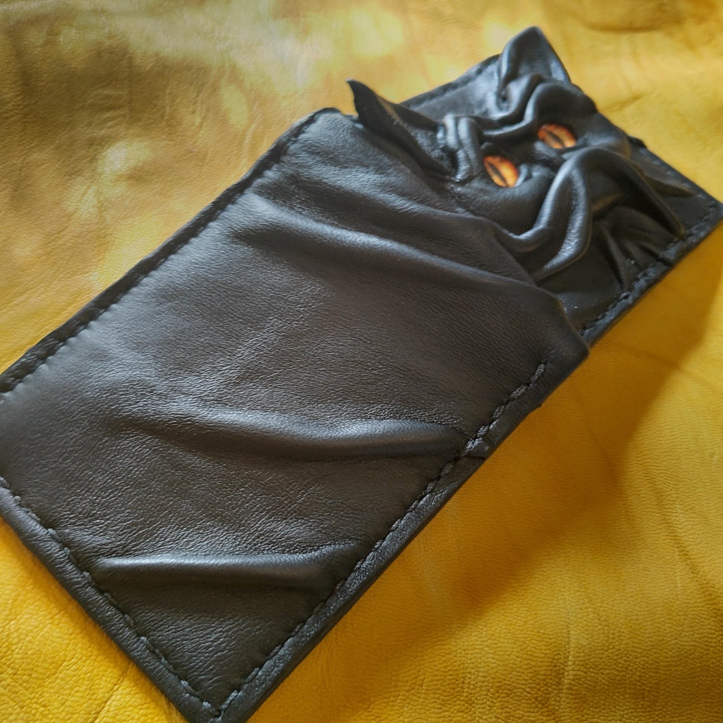 Bat cat monster face leather wallet - demon eyes - Leather wallet.