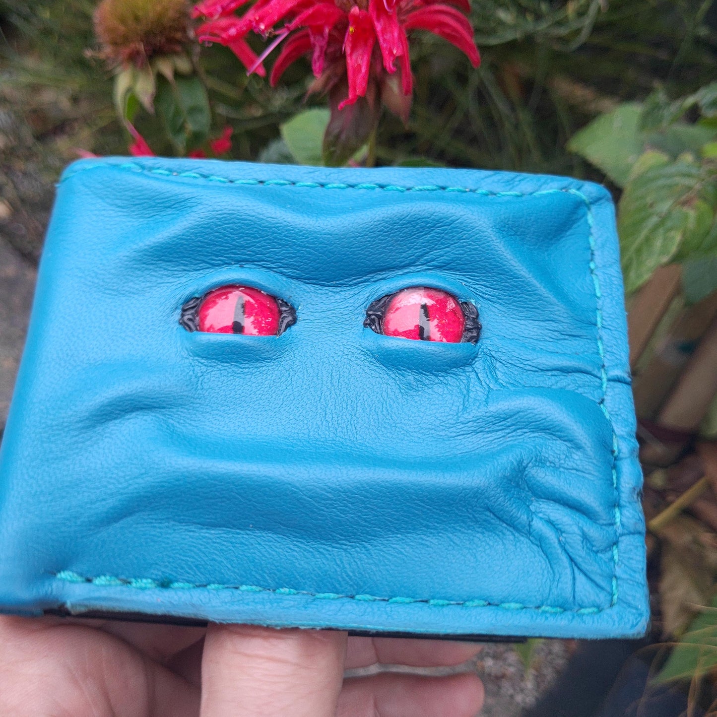 Red eyes - Teal Shmuggle face - Leather wallet