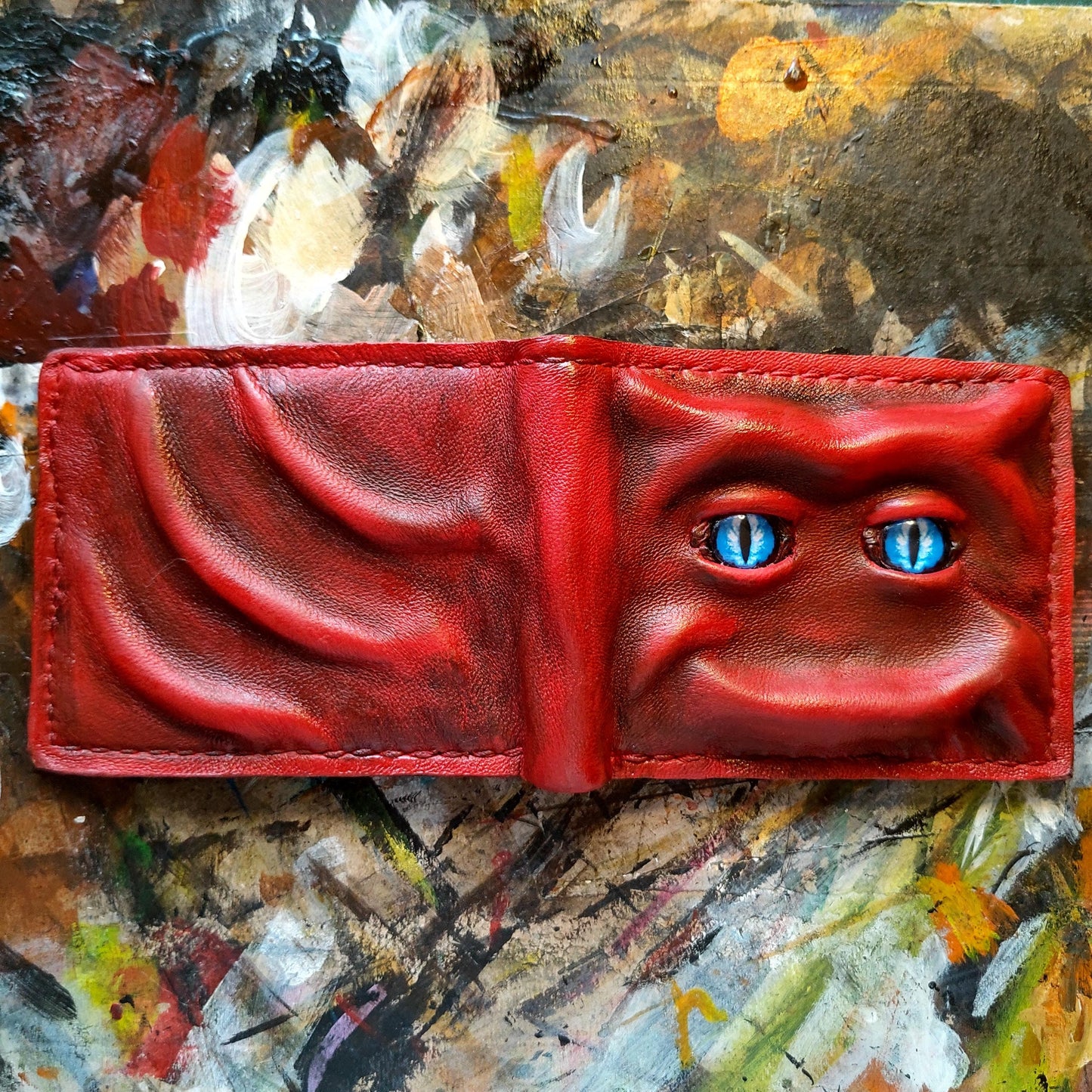 Enderman eyes - Red brown version - Shmuggle face - Necromonicon - demon eyes - Leather wallet.