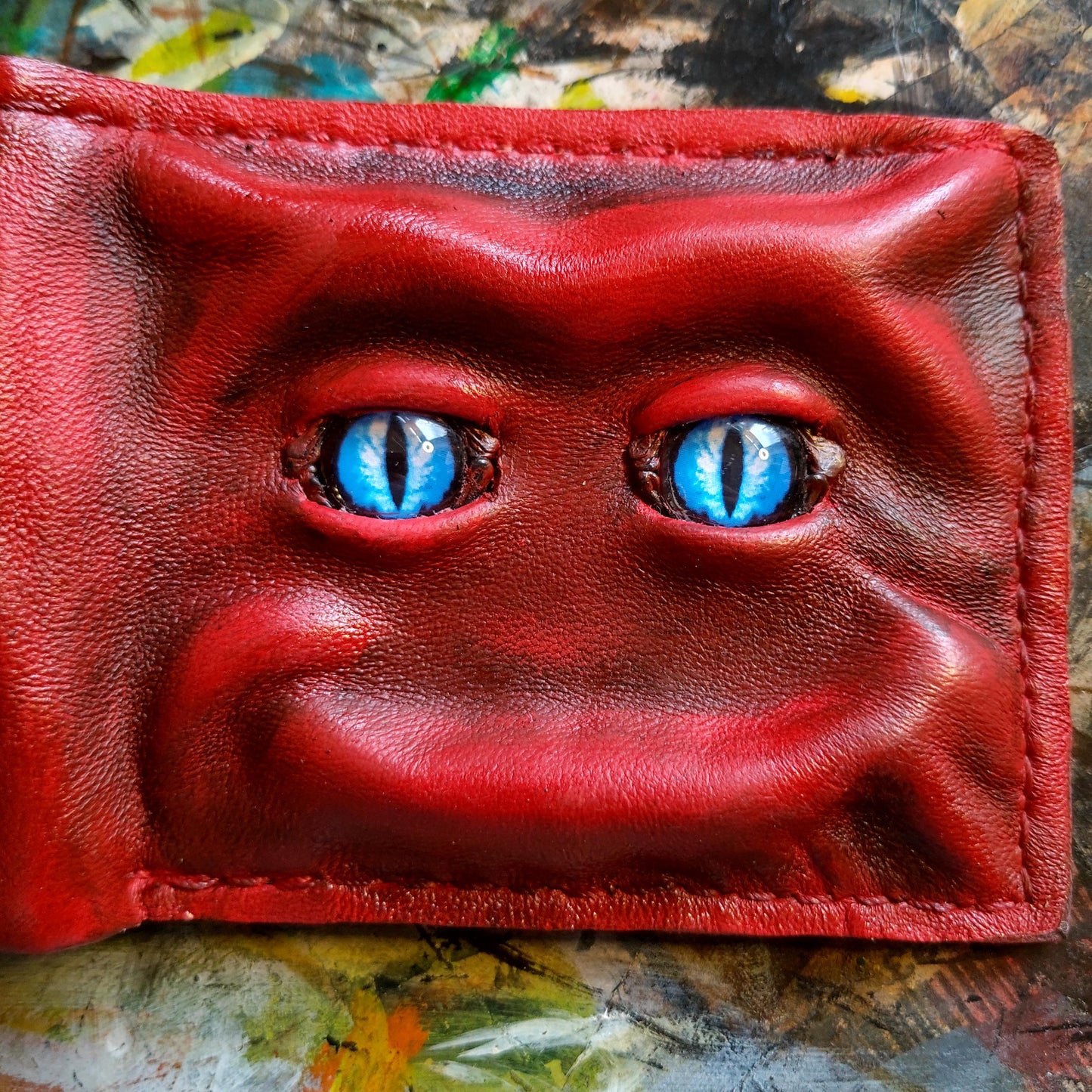 Enderman eyes - Red brown version - Shmuggle face - Necromonicon - demon eyes - Leather wallet.