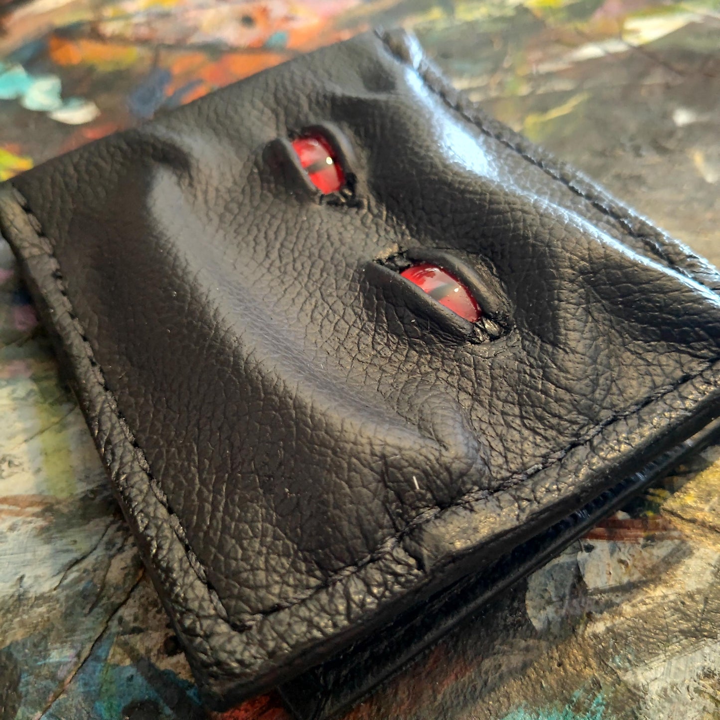 Malicious Schmuggle leather wallet - monster face - enderman - Necromonicon - demon eyes - Leather wallet.
