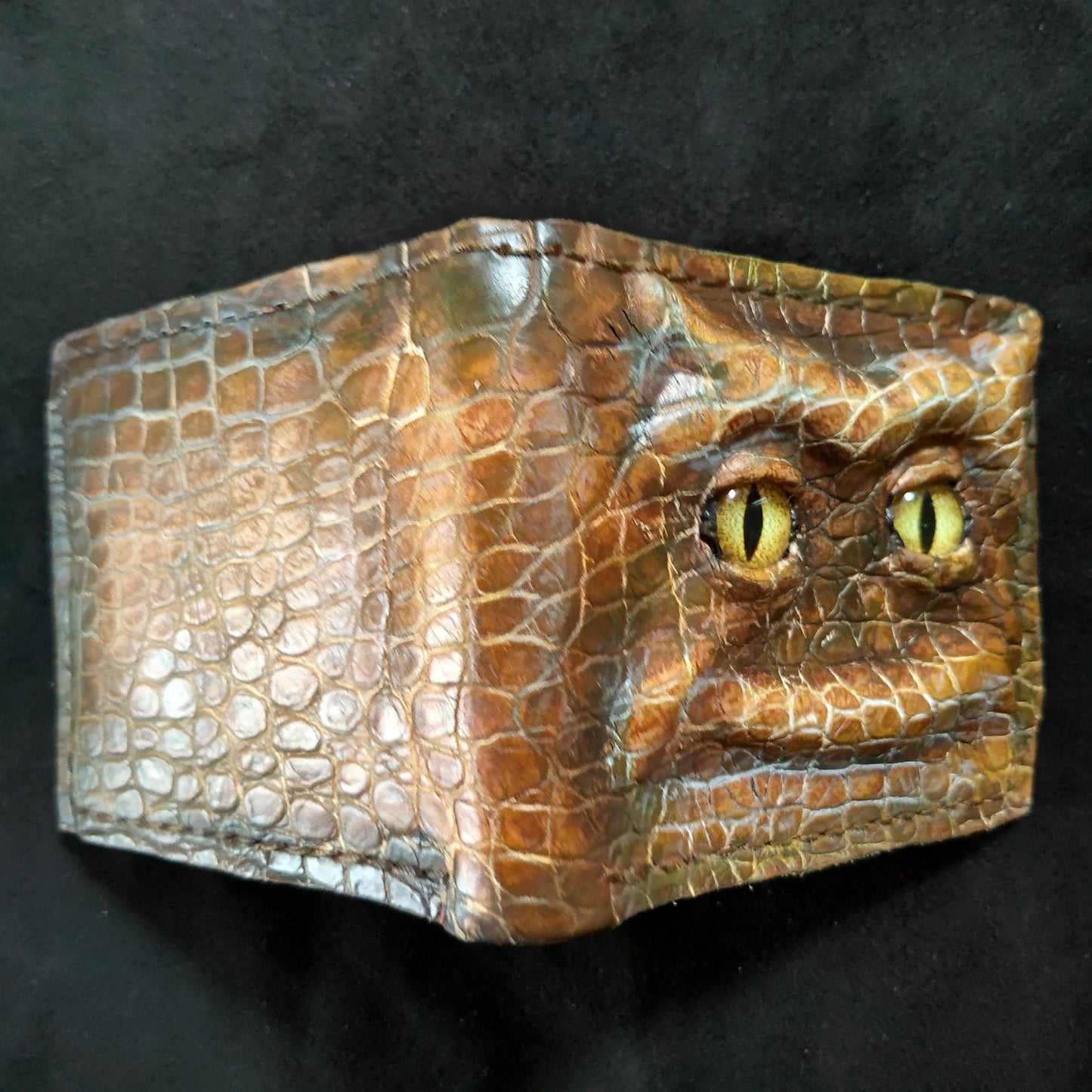 Yellow eyes Scaly Schmuggle face leather wallet - Necromonicon - demon eyes - Leather wallet.