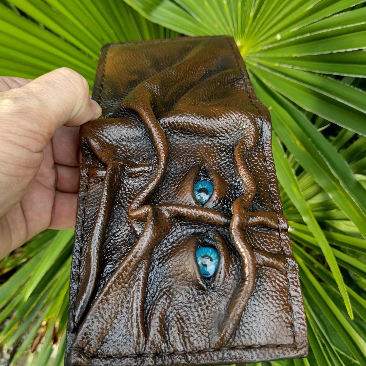Gnome King - Necromonicon - Oz - Brown version - monster face - Leather wallet.