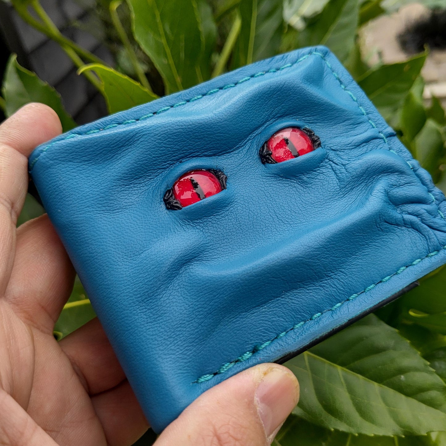 Red eyes - Teal Shmuggle face - Leather wallet