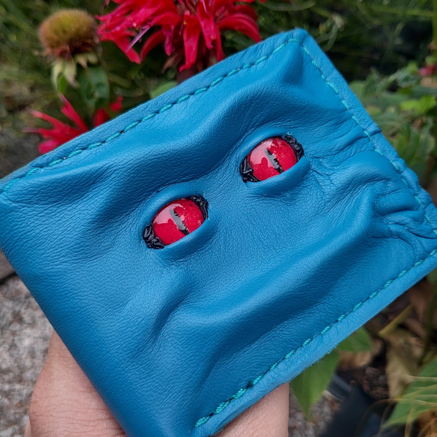 Red eyes - Teal Shmuggle face - Leather wallet