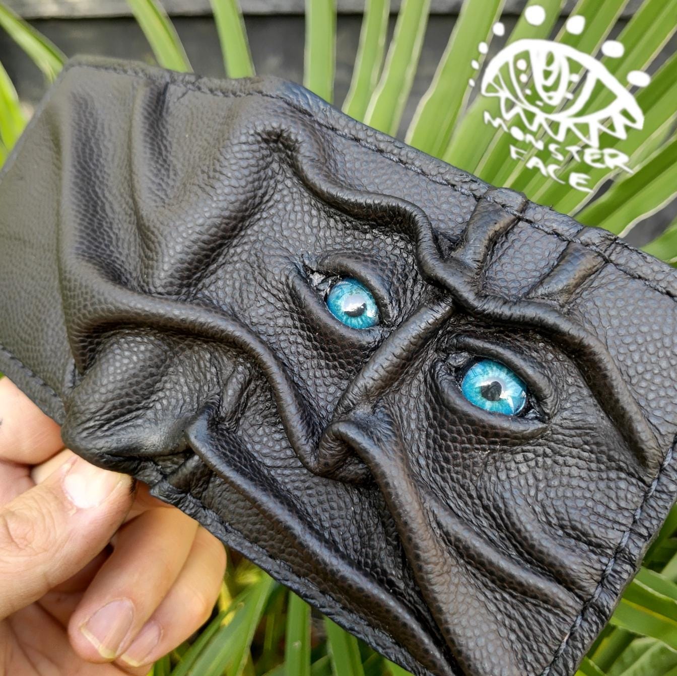 Gnome King - Necromonicon - Gnarled Black version - monster face - Leather wallet.