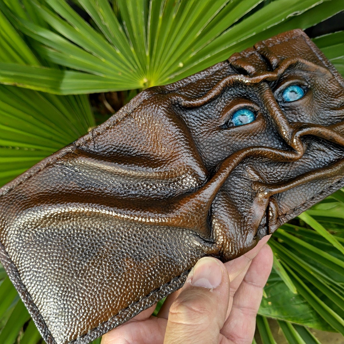 Gnome King - Necromonicon - Oz - Brown version - monster face - Leather wallet.