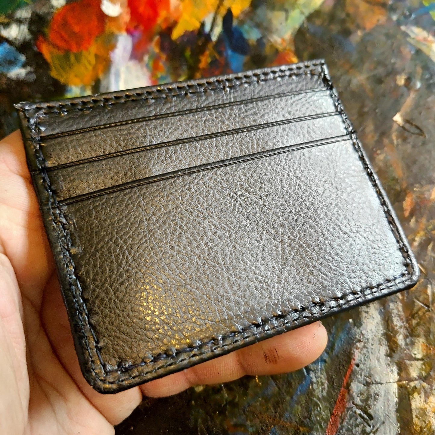 Enderman cute eyes -Slim card holder wallet - Shmuggle face - Necromonicon - demon eyes - Leather.