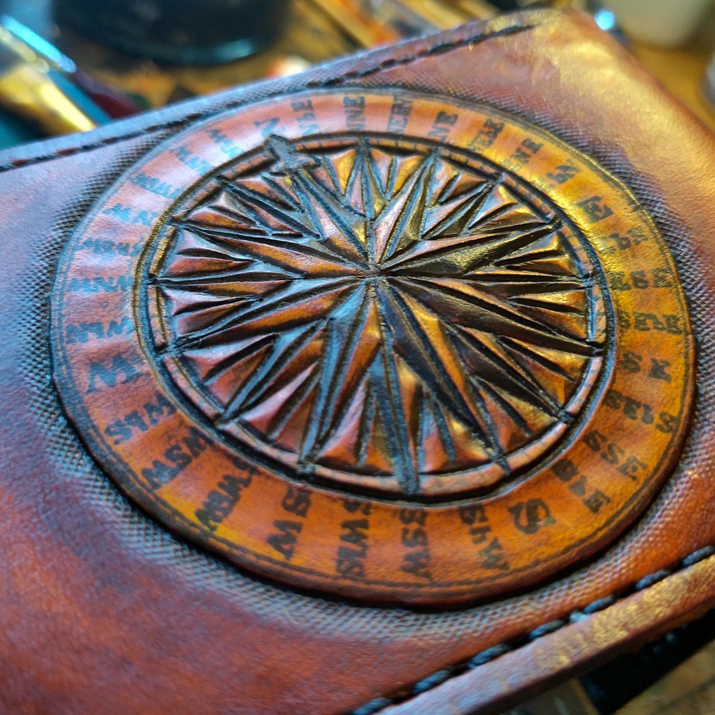 Wanderlust - Galleon - Sea fairer - Compass - TravelLeather Bifold Wallet - Handcrafted Skull Wallet -