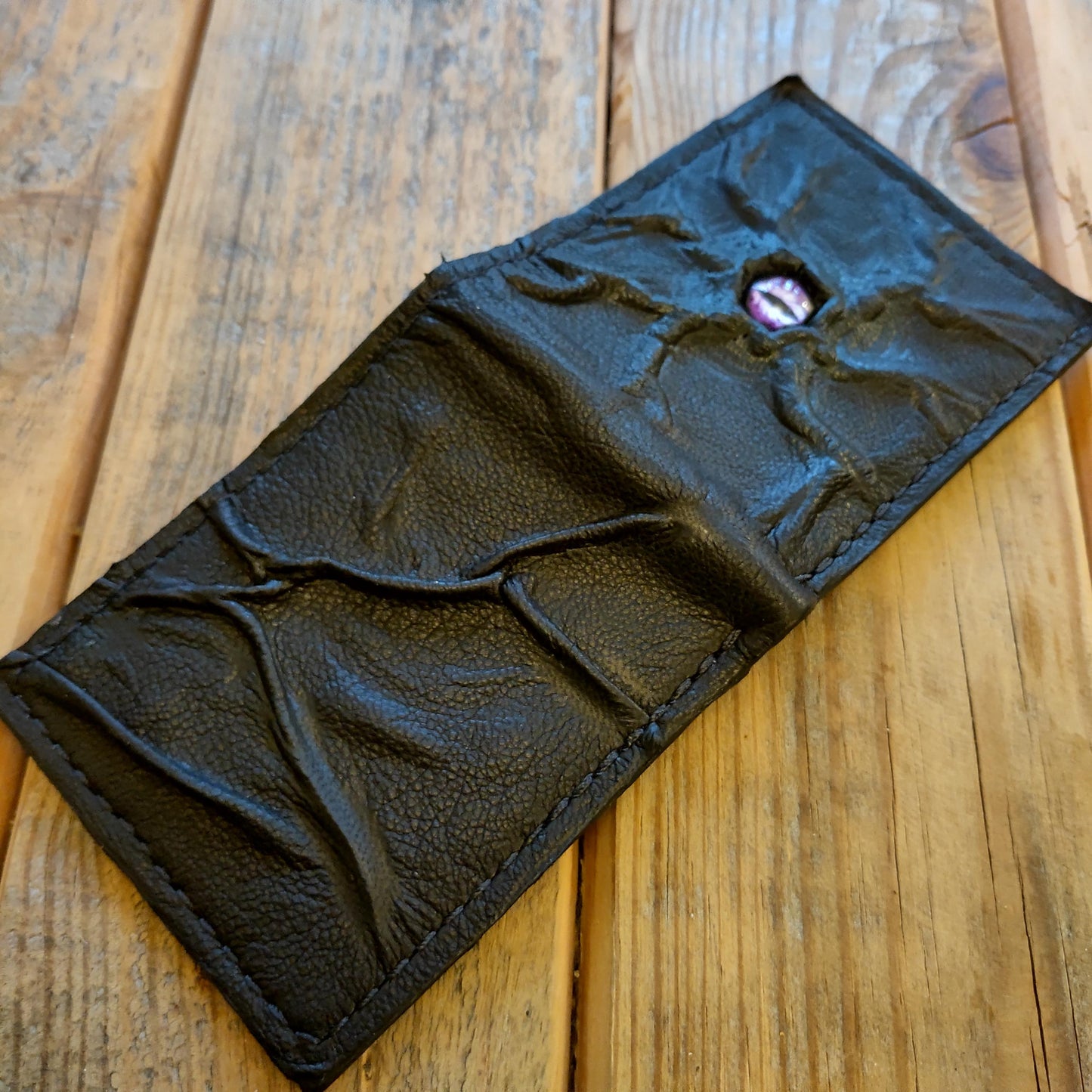 Purple Monster eye leather wallet - Necromonicon - demon eyes.