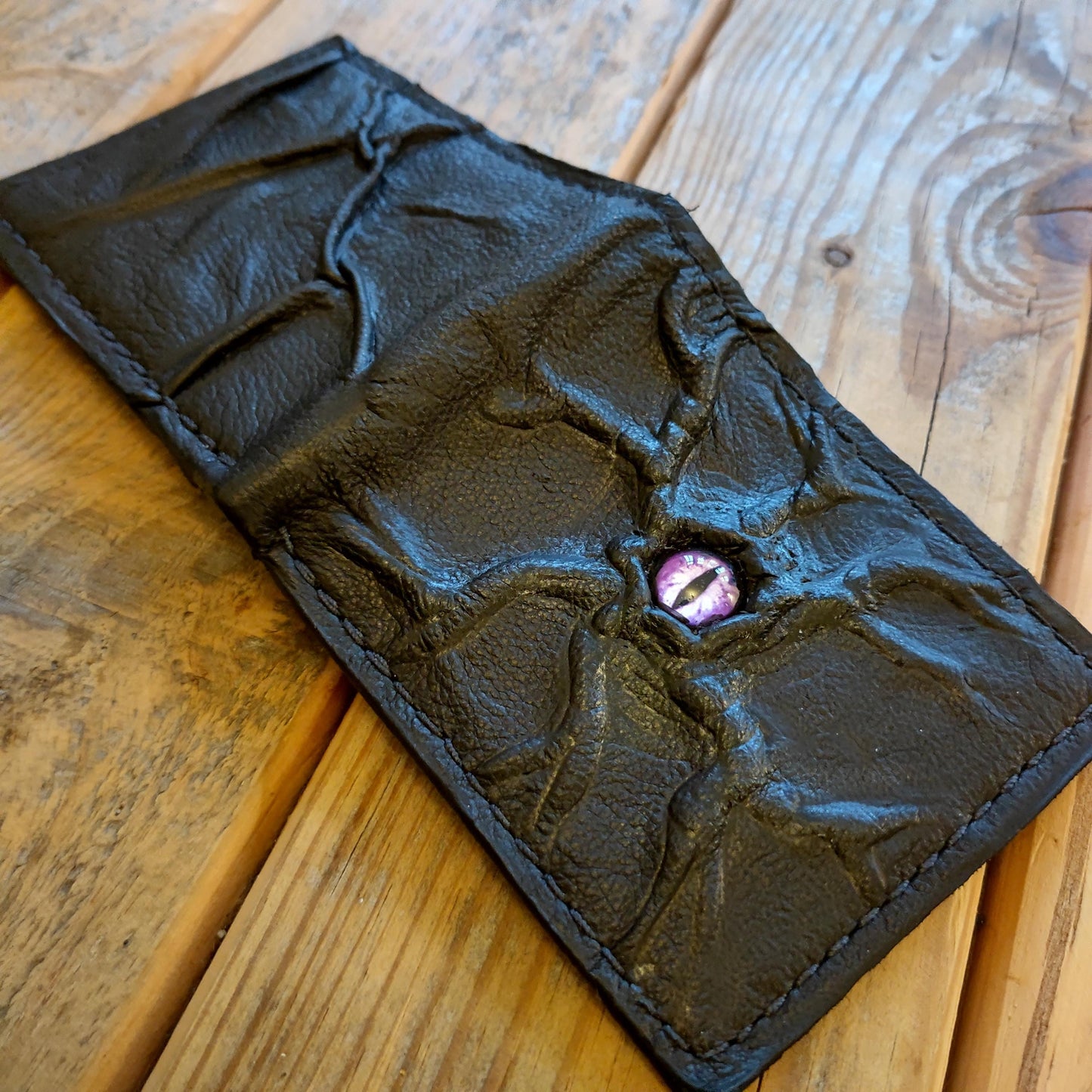 Purple Monster eye leather wallet - Necromonicon - demon eyes.