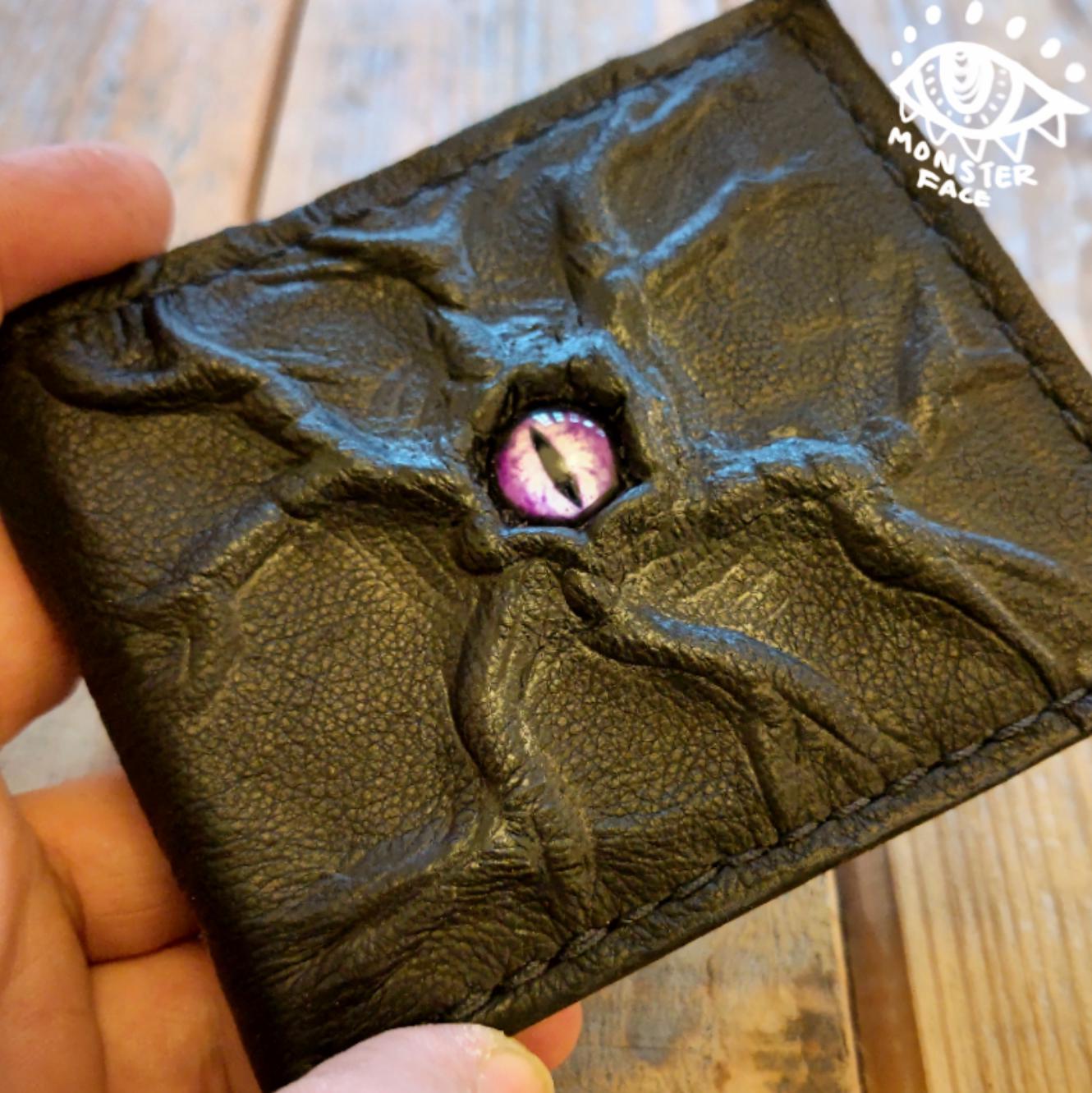 Purple Monster eye leather wallet - Necromonicon - demon eyes.