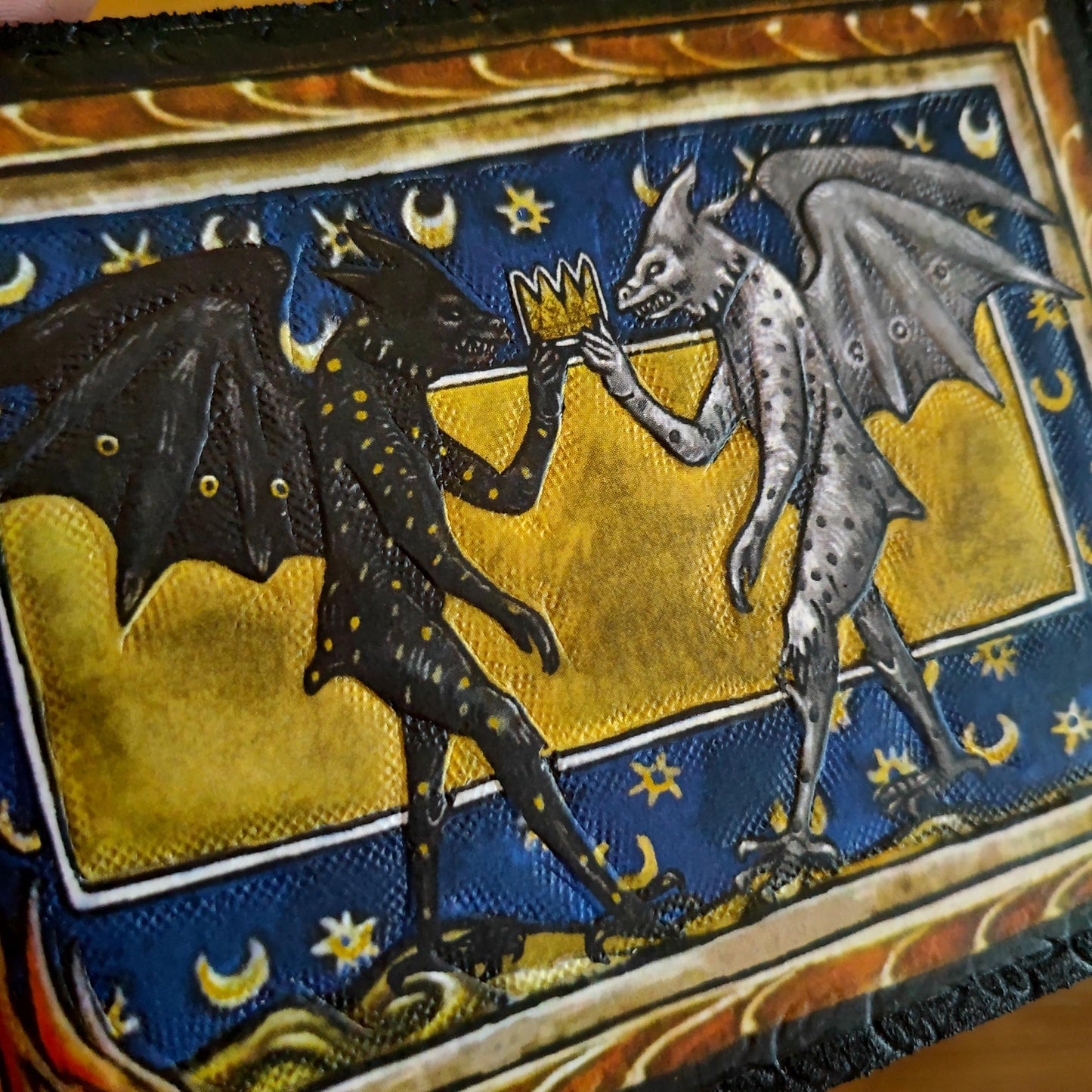 Marginalia medieval demons leather wallet- Dark Brown and ivory colour - Leather Bifold Wallet - Handcrafted