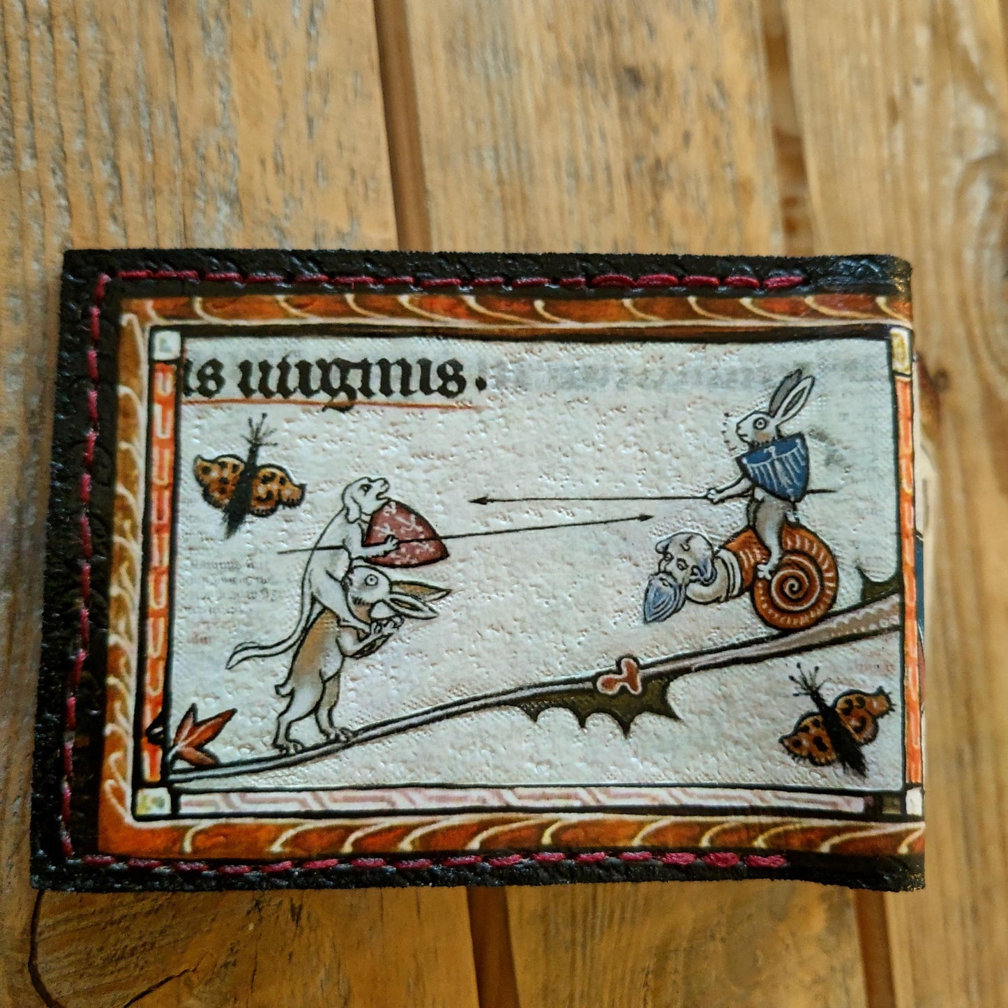 Marginalia medieval snail knight leather wallet- Dark Brown and ivory colour - Leather Bifold Wallet - Handcrafted