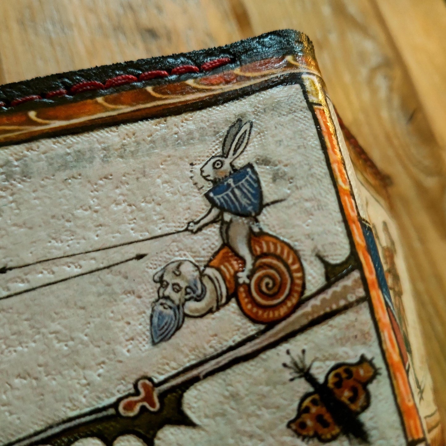 Marginalia medieval snail knight leather wallet- Dark Brown and ivory colour - Leather Bifold Wallet - Handcrafted