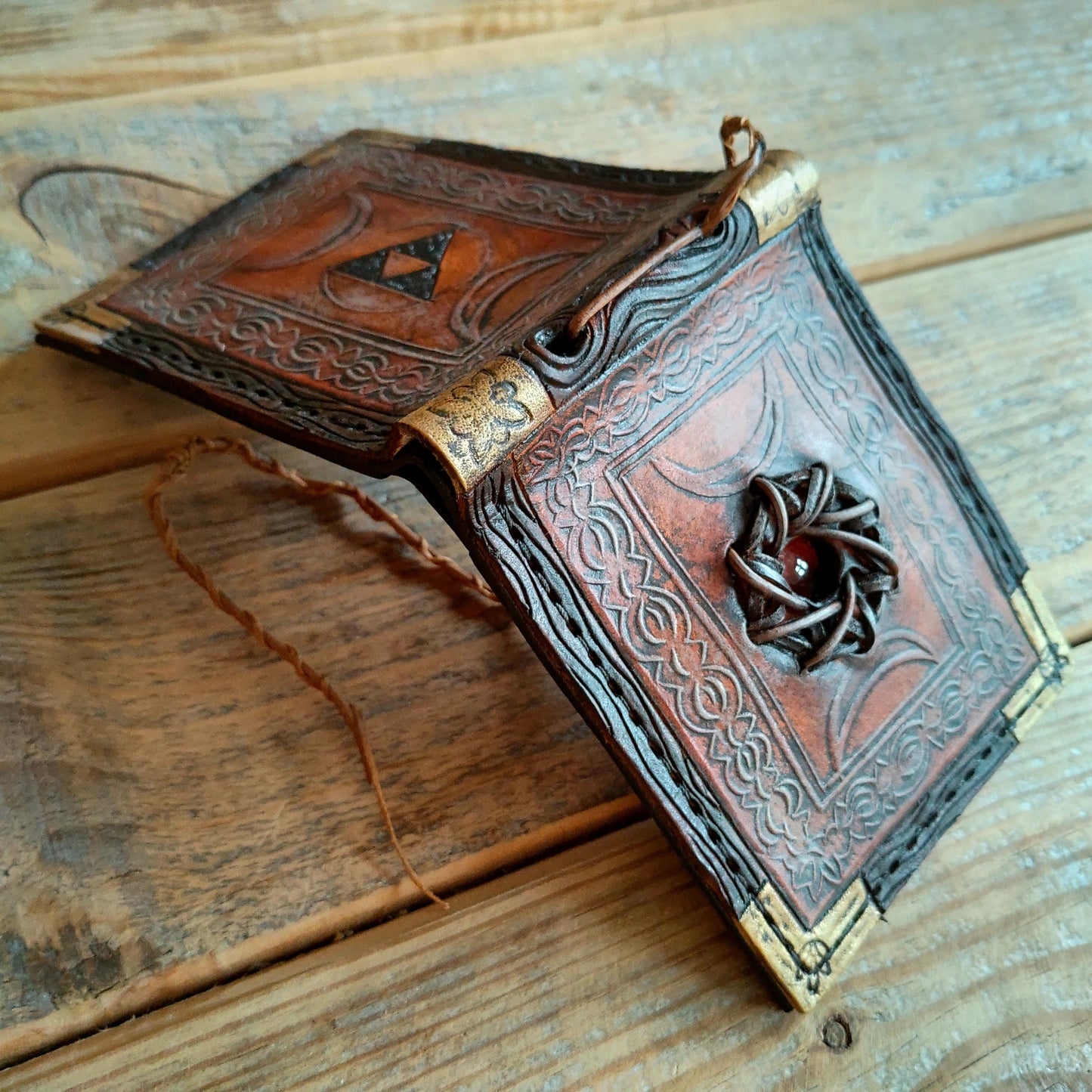 Triforce Spell book style red gem leather wallet - Mystic - Leather wallet.