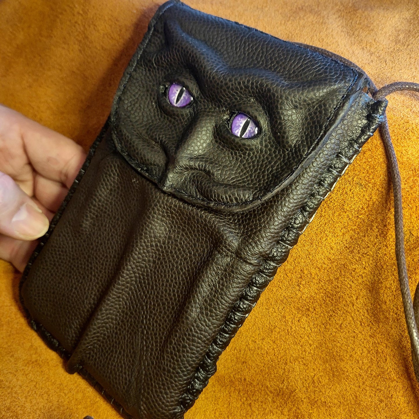 Purple eyed fark phone case travel bag of holding - Necromonicon - demon eyes - Leather wallet.