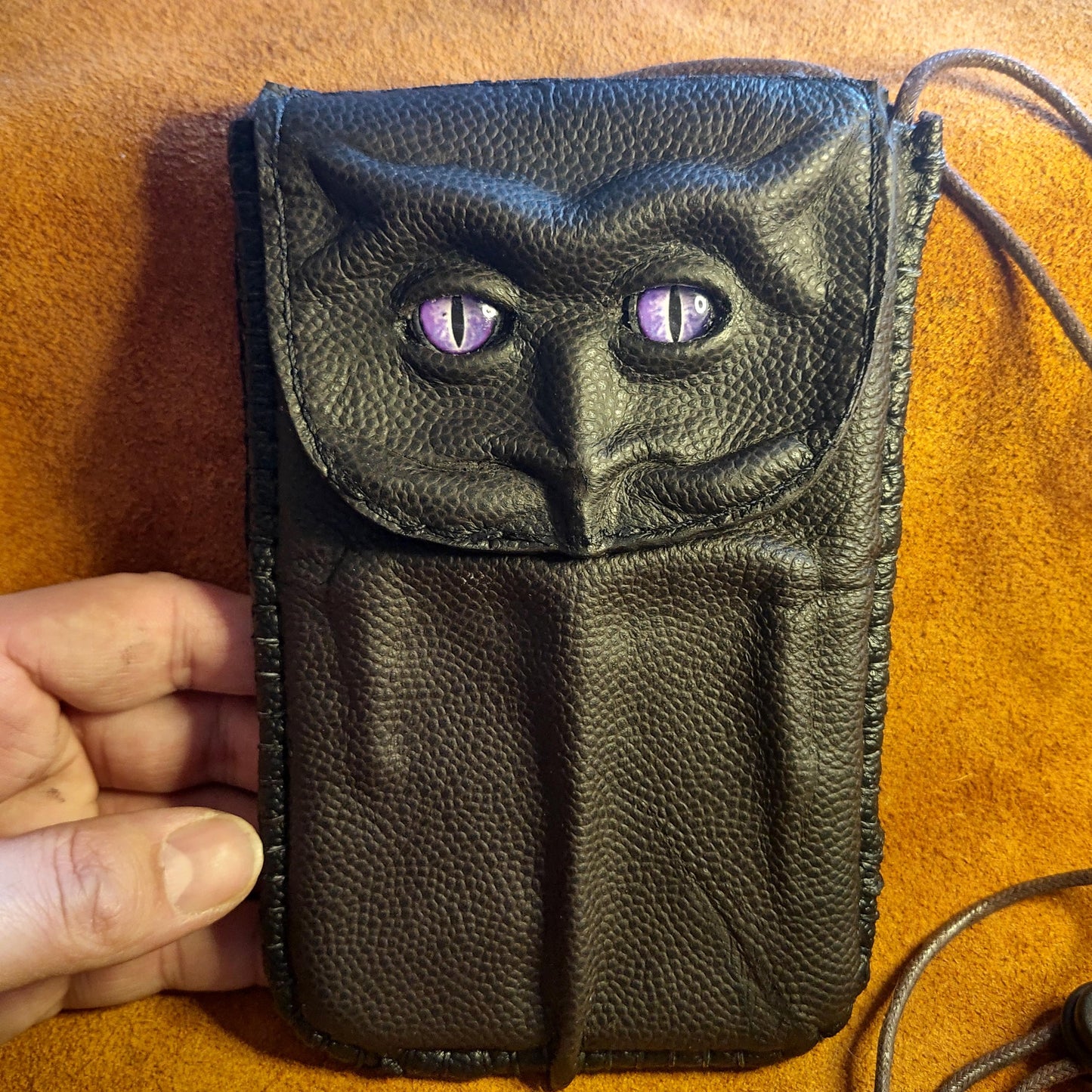 Purple eyed fark phone case travel bag of holding - Necromonicon - demon eyes - Leather wallet.
