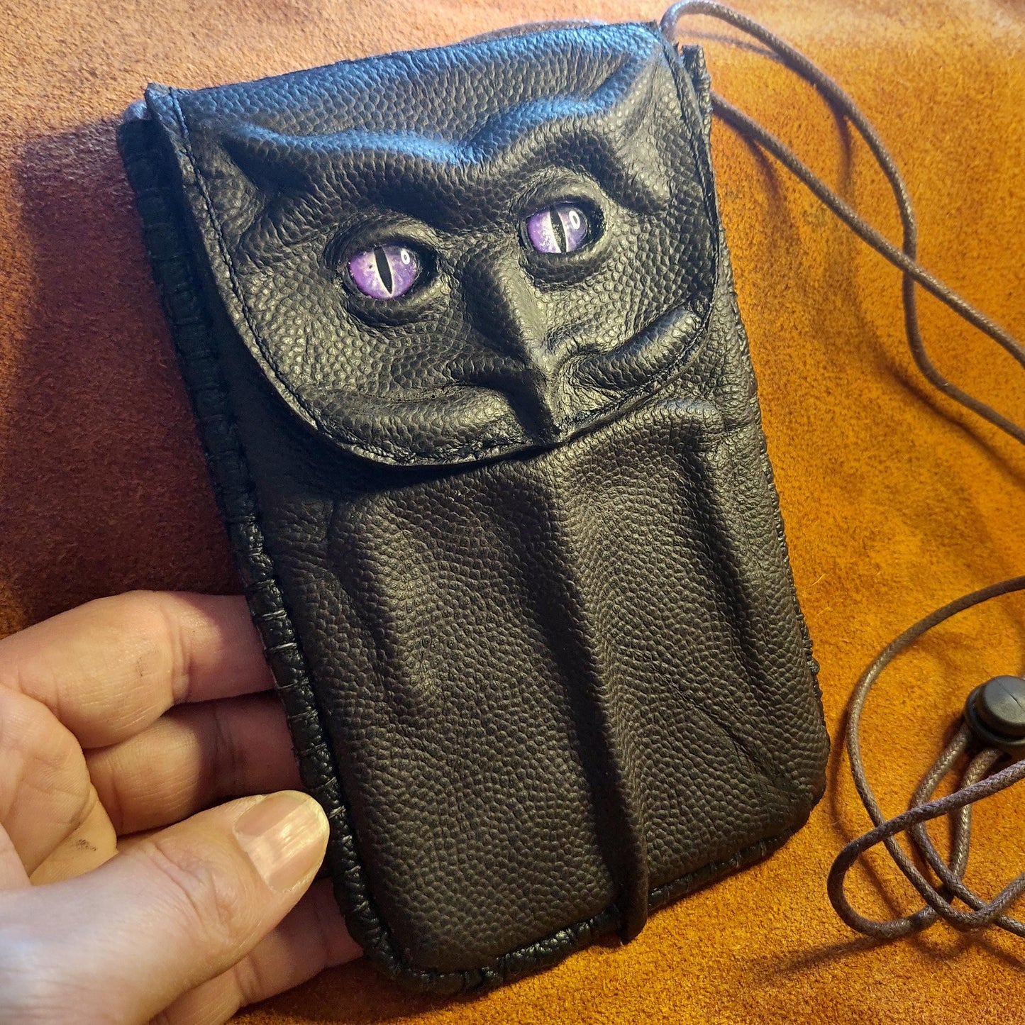 Purple eyed fark phone case travel bag of holding - Necromonicon - demon eyes - Leather wallet.