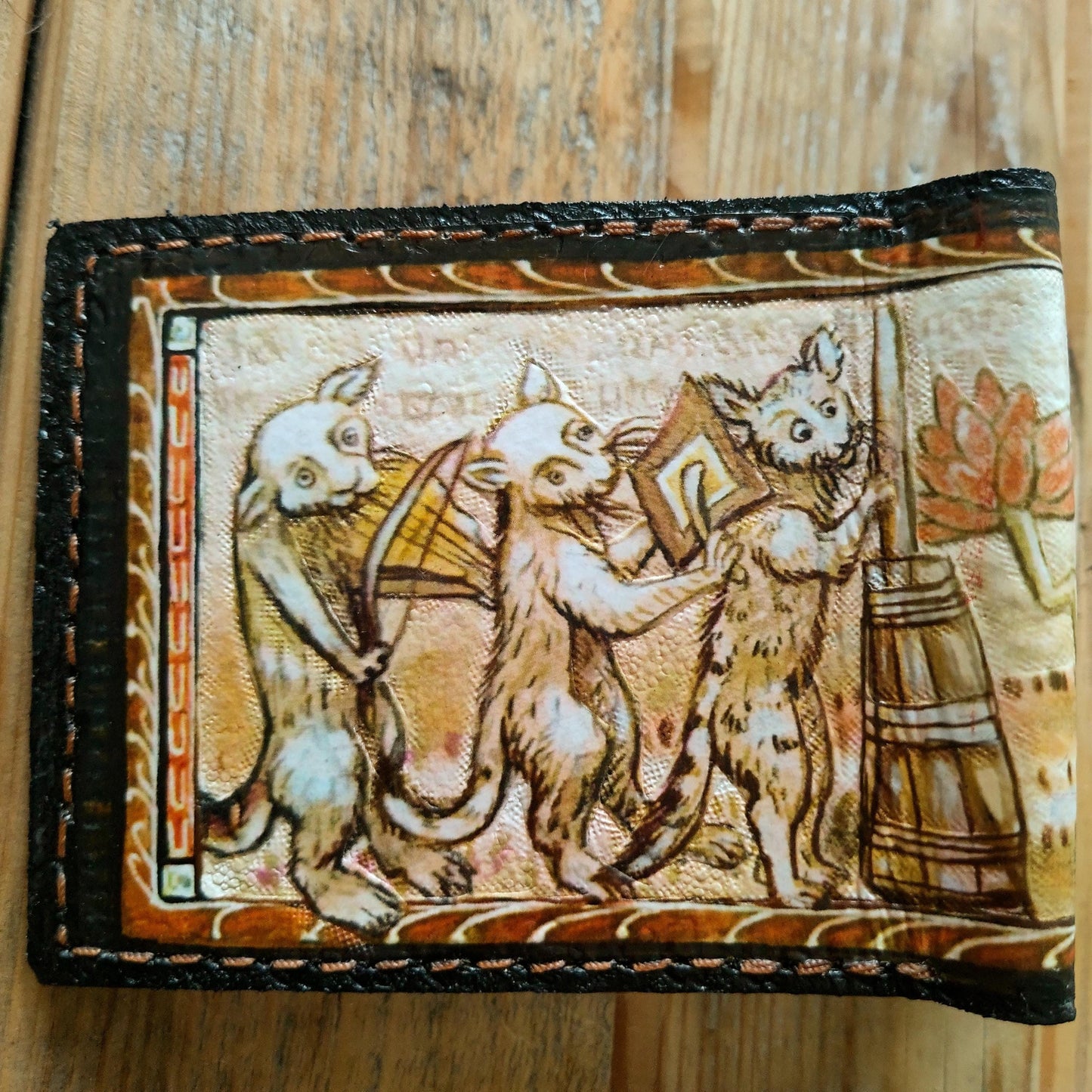Song of the Cat King 2 - Marginalia medieval - leather wallet- Dark Brown and ivory colour - Leather Bifold Wallet - Handcrafted