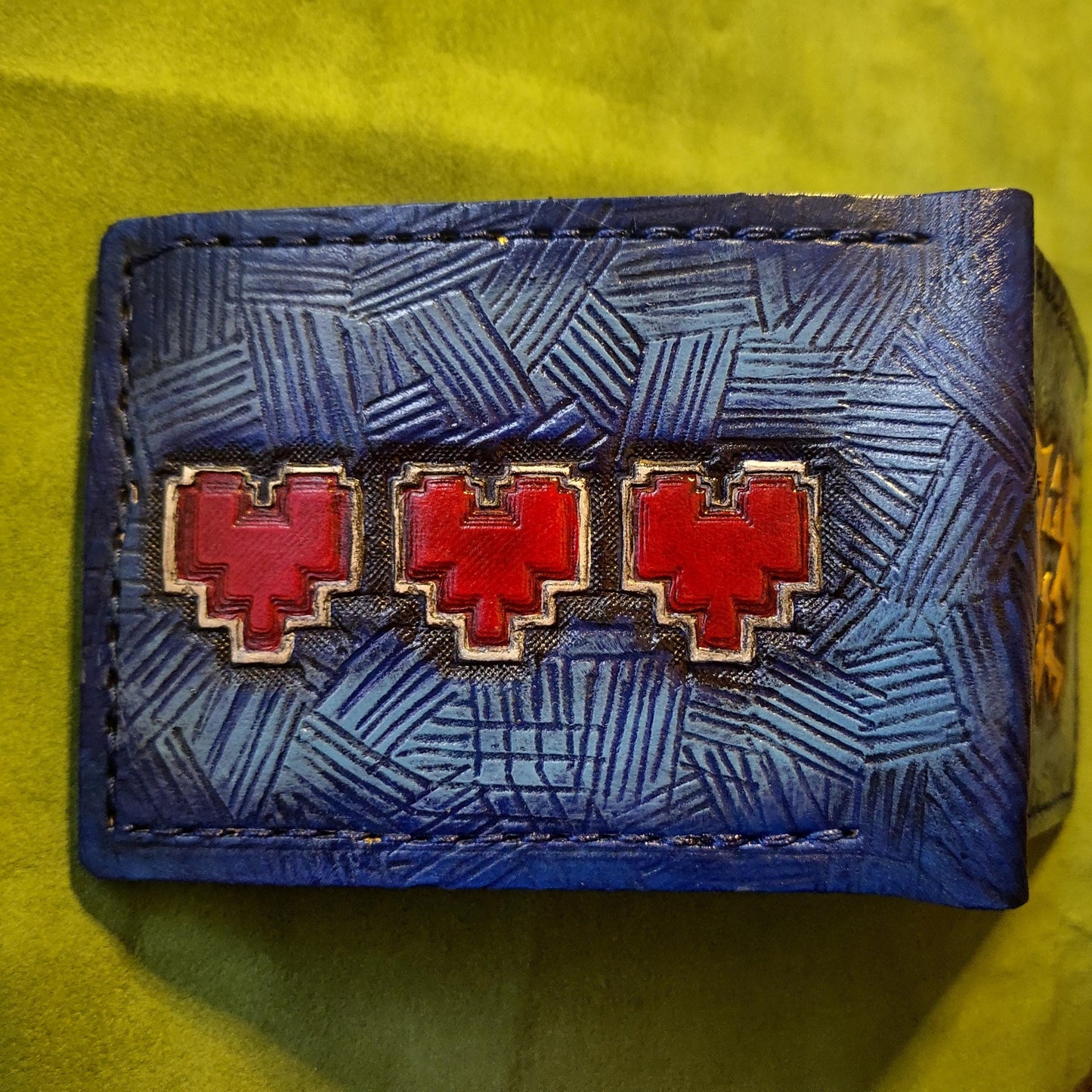 Blue Hyrule crest and heart containers leather wallet- Leather Bifold Wallet - Handcrafted Legend of Zelda Wallet - Link Wallet