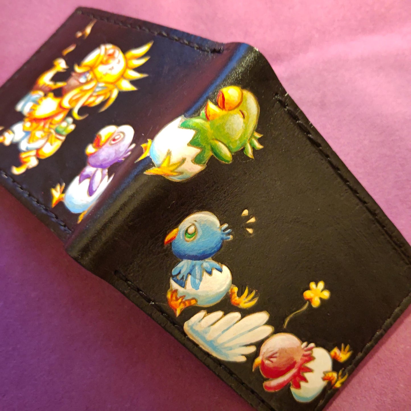 Chocobo chick march night leather wallet - Black Leather Bifold Wallet - Handcrafted Final Fantasy inspired Wallet - baby
