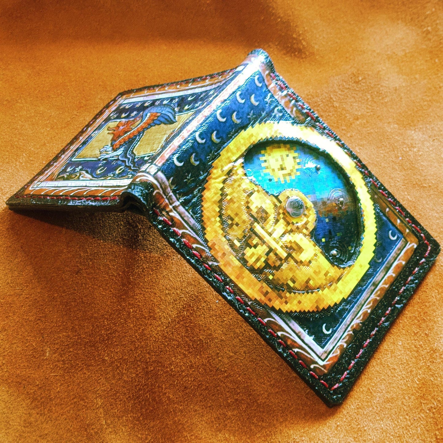 Marginalia day night clock prop leather wallet- Leather Bifold Wallet - Handcrafted