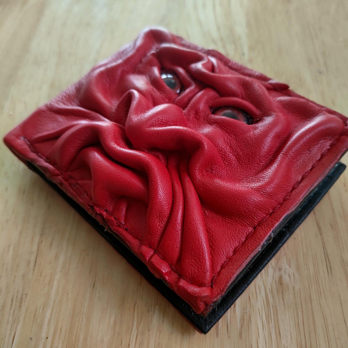 Red gargoyle monster face wallet - leather wallet