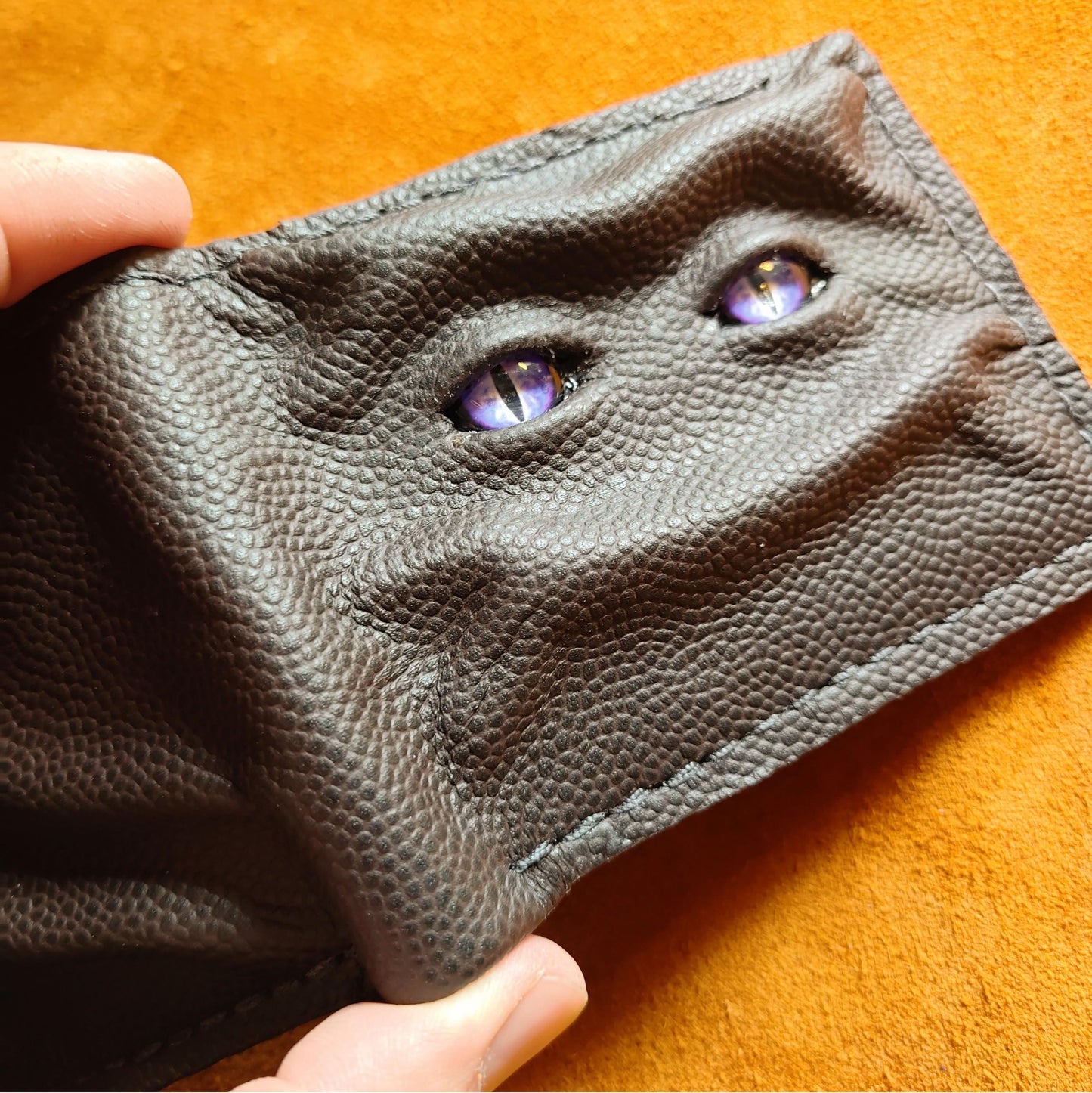 Purple eyes Schmuggle face leather wallet - Necromonicon - demon eyes - Leather wallet.
