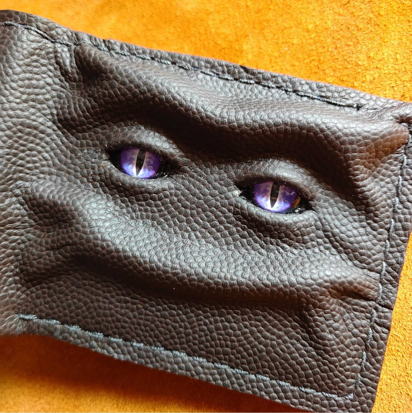 Purple eyes Schmuggle face leather wallet - Necromonicon - demon eyes - Leather wallet.