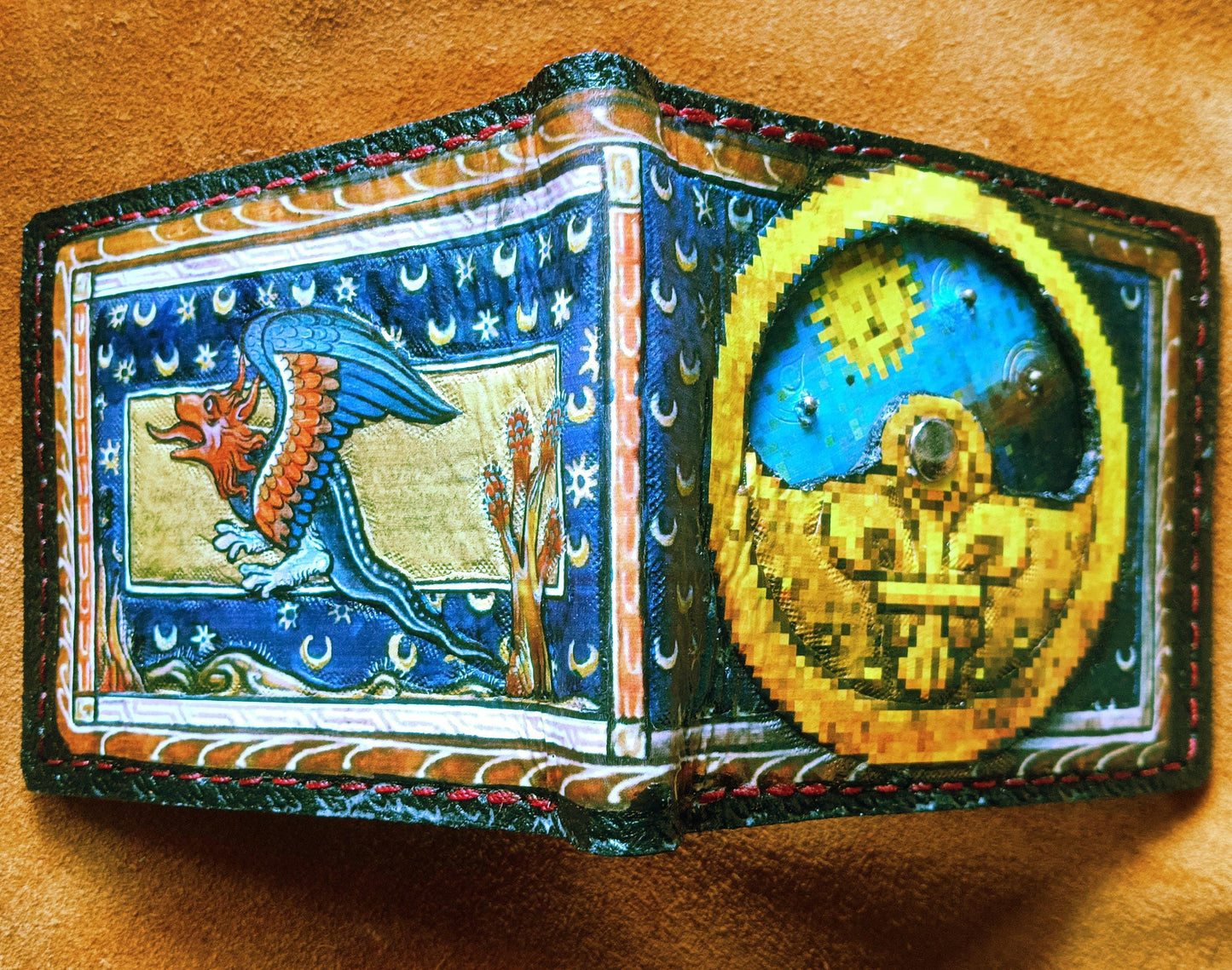 Marginalia day night clock prop leather wallet- Leather Bifold Wallet - Handcrafted