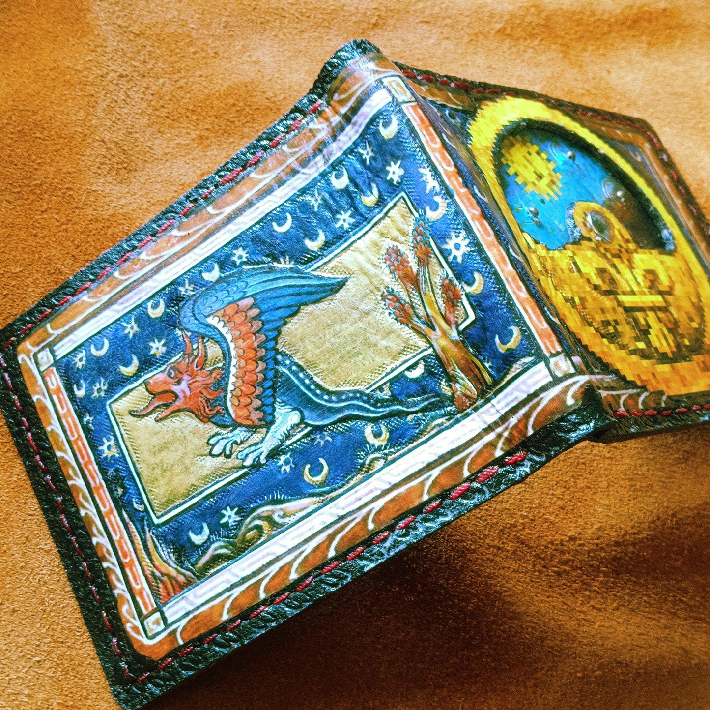 Marginalia day night clock prop leather wallet- Leather Bifold Wallet - Handcrafted